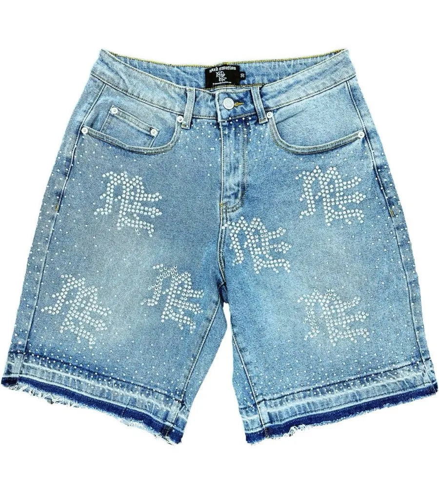 Mixed Emotion ME Rhinestone Denim Shorts