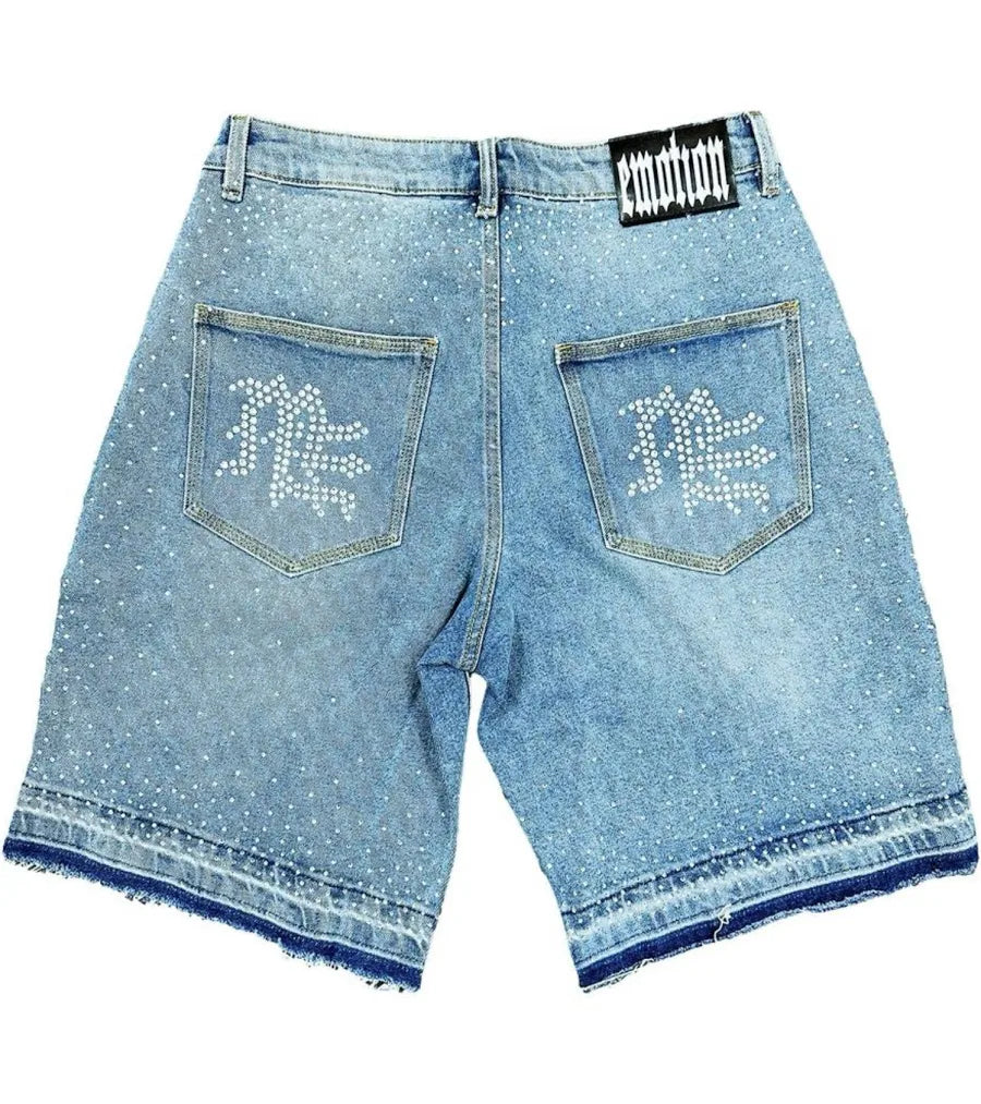 Mixed Emotion ME Rhinestone Denim Shorts