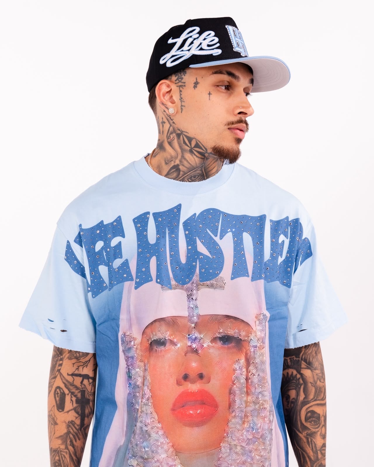 Life Hustlers Brand Crystal Tears T-Shirt In Blue