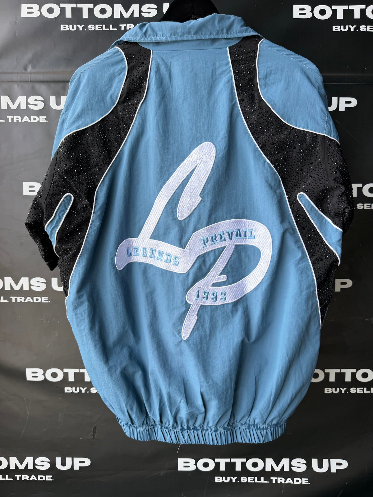 Legends Prevail Short Sleeve Windbreaker Set In Coral Blue / Black With Rhinestone