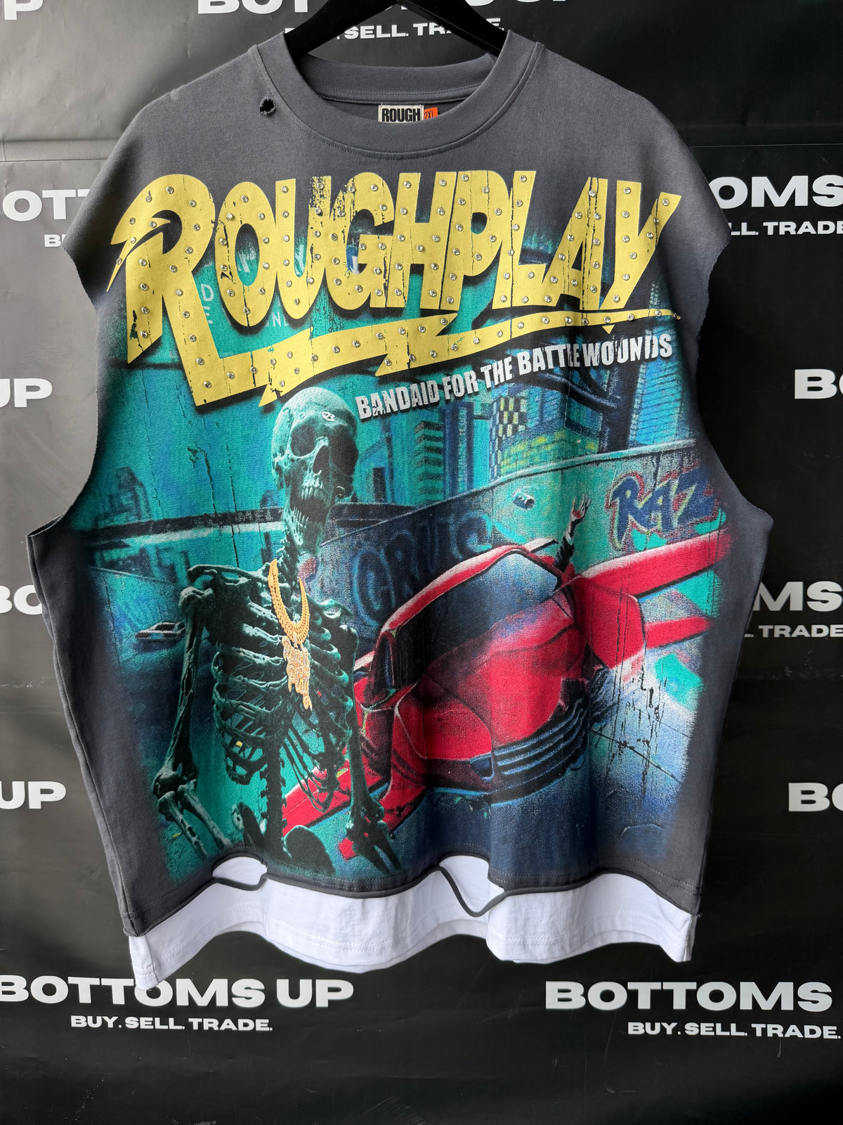 RoughPlay Flyers Sleeveless T-Shirt In Dark Gray (Sleeves Cut Off)