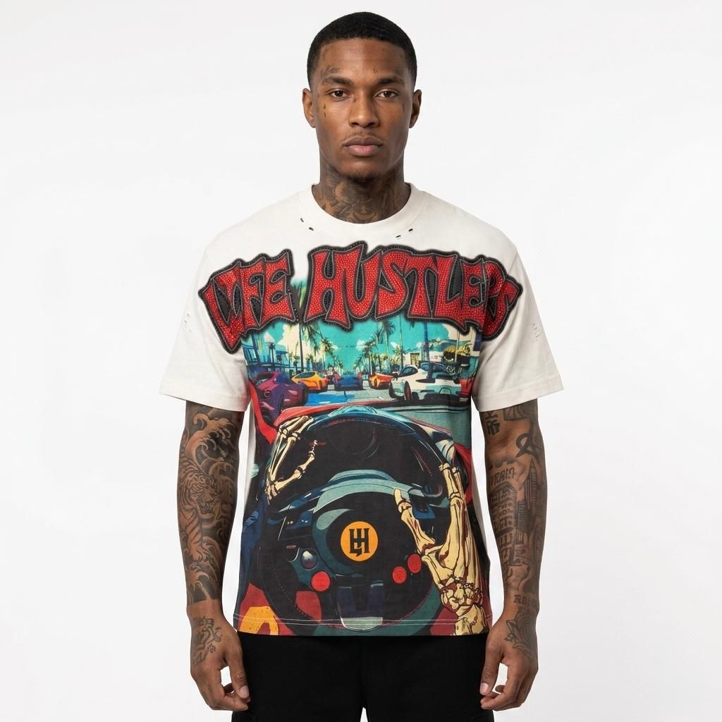 Life Hustlers Sport Car T-Shirt In White