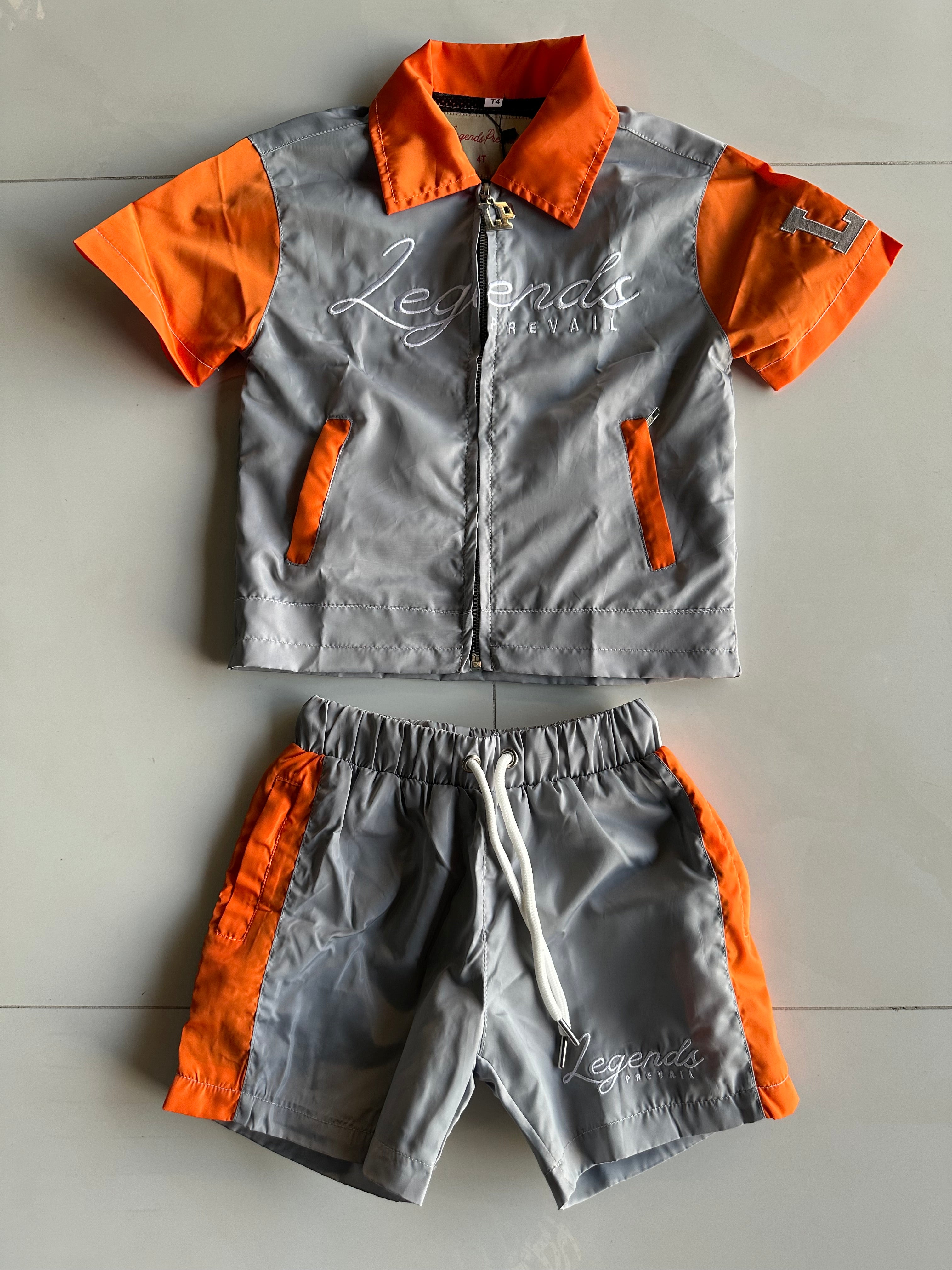 Legends Prevail Kids Short Sleeve Windbreaker Set In Orange/Grey