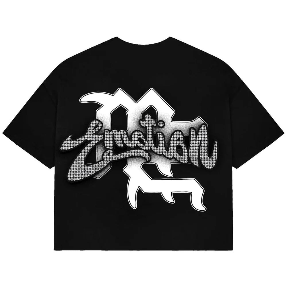 Mixed Emotion “Rhinestone” Cropped Tee Black