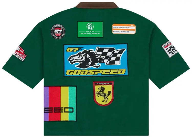 Godspeed GRC Quarter Zip Short Sleeve Polo In Green/Brown