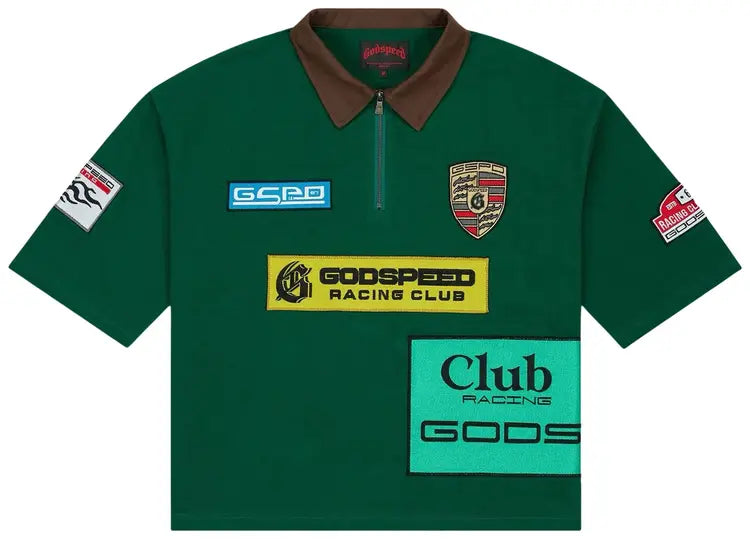 Godspeed GRC Quarter Zip Short Sleeve Polo In Green/Brown