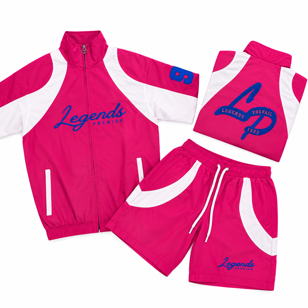 Legends Prevail Short Sleeve Windbreaker Set In Hot Pink