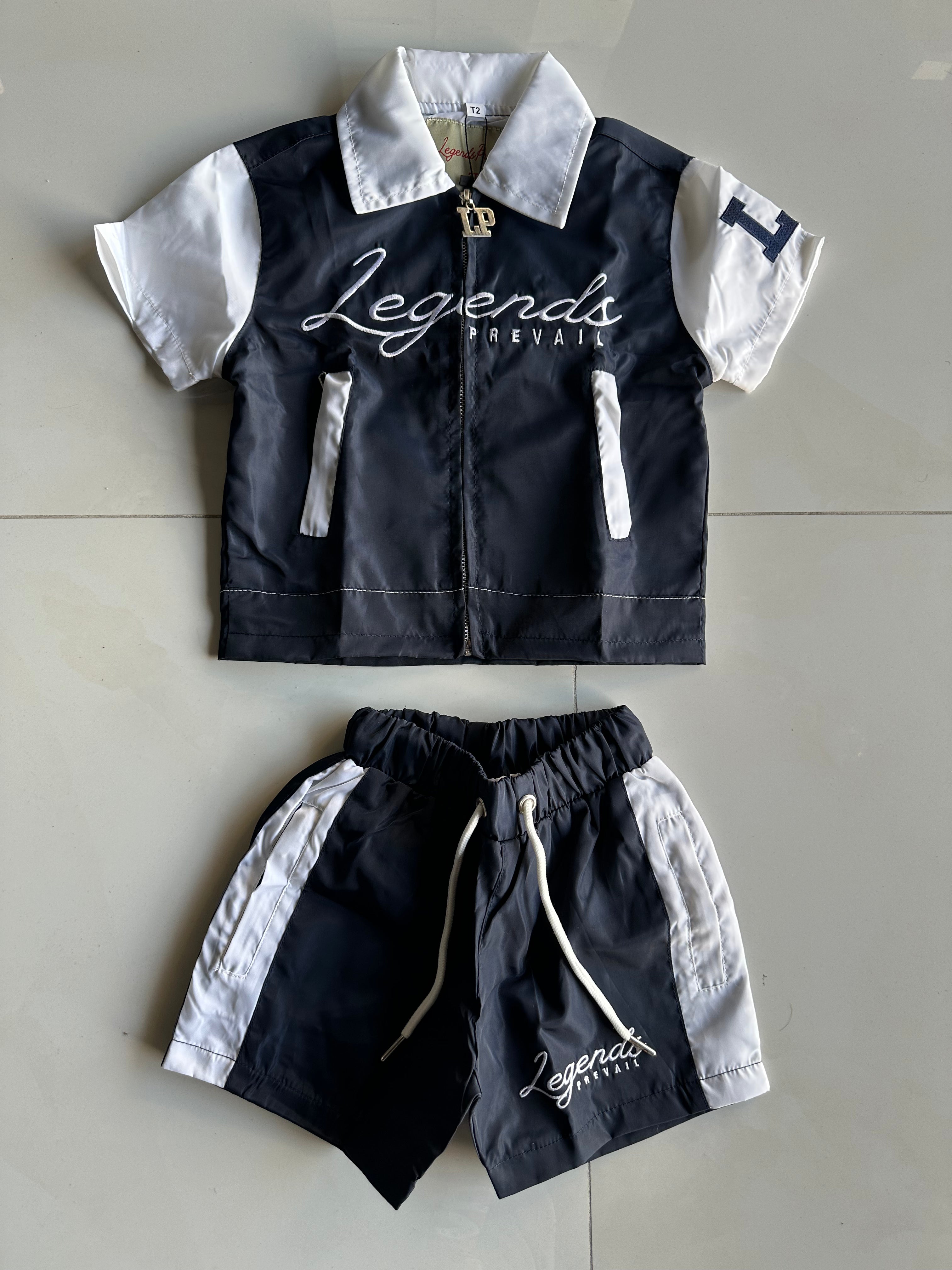 Legends Prevail Kids Short Sleeve Windbreaker Set In Navy/White