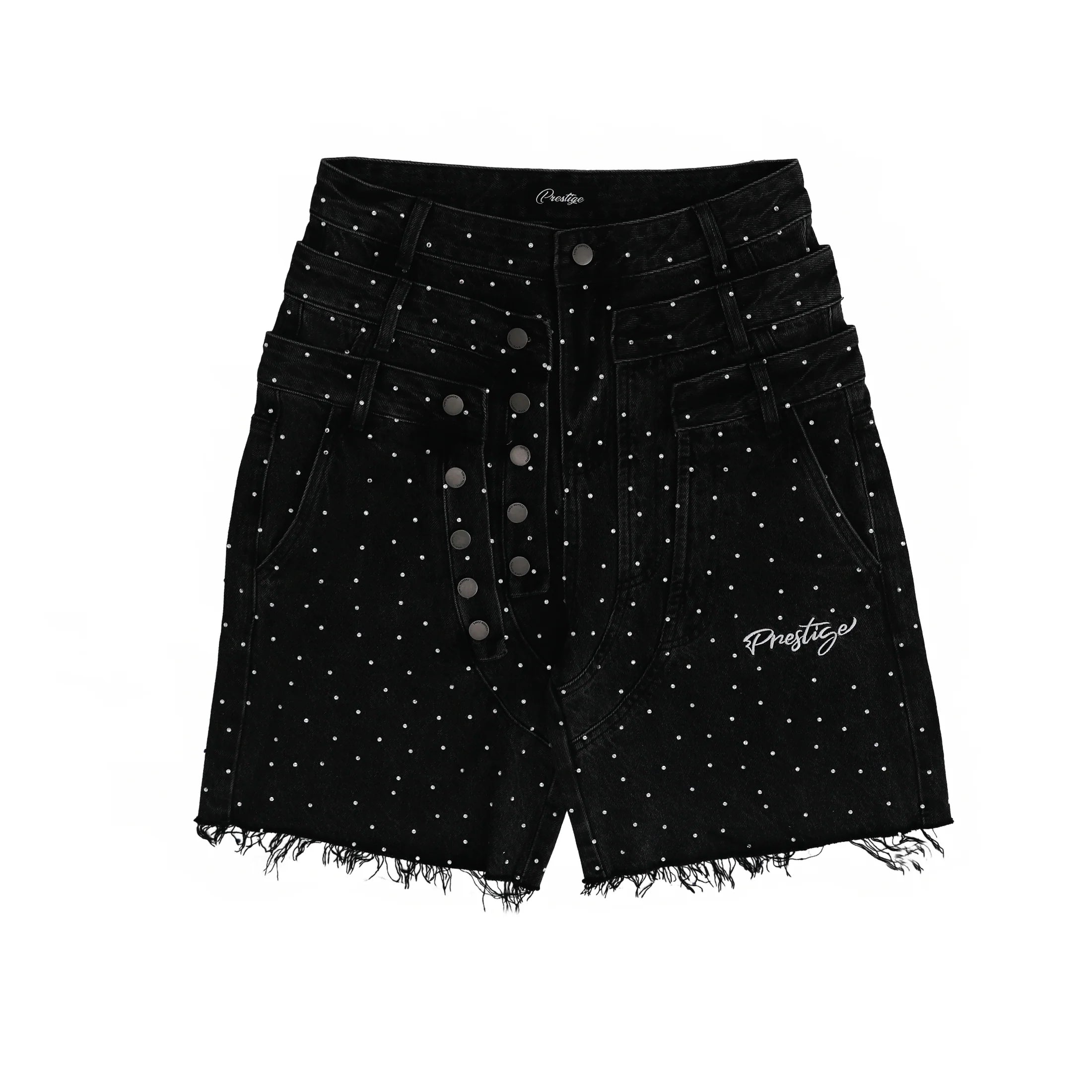 Prestige Triple Waist Black Denim Shorts