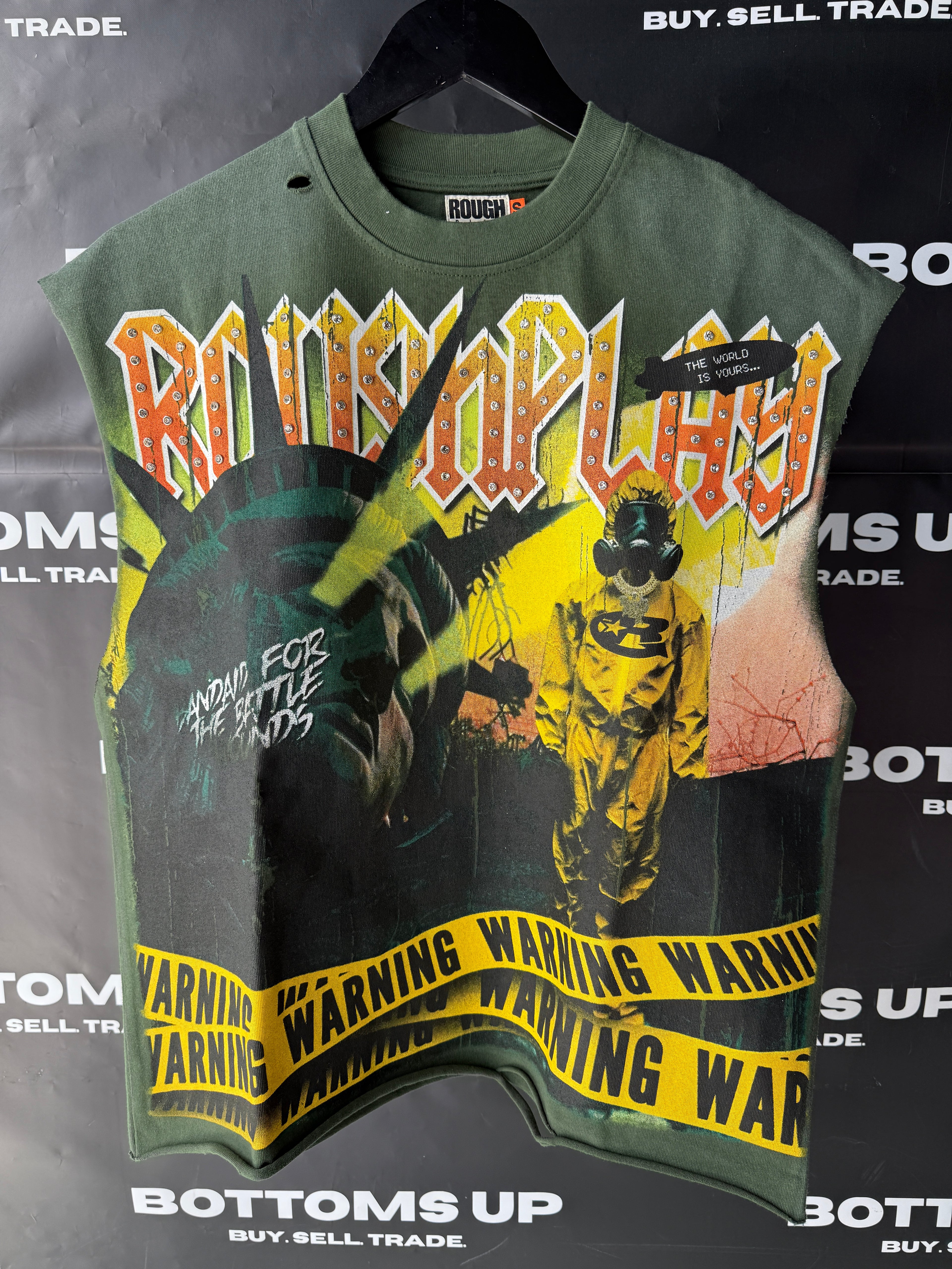 RoughPlay Warning Sleeveless Tank Top Shirt Green