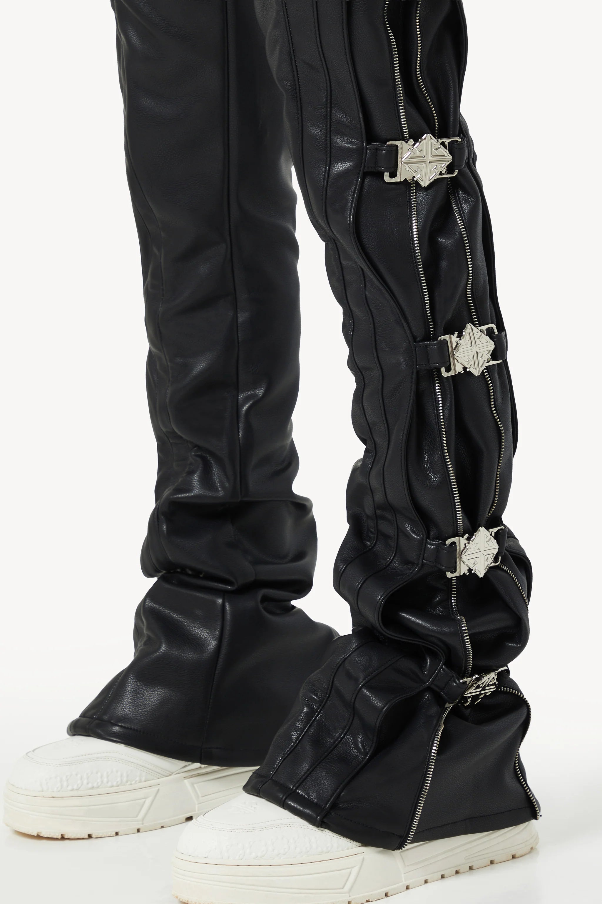 Guapi Obsidian Black Buckle Leather Pants
