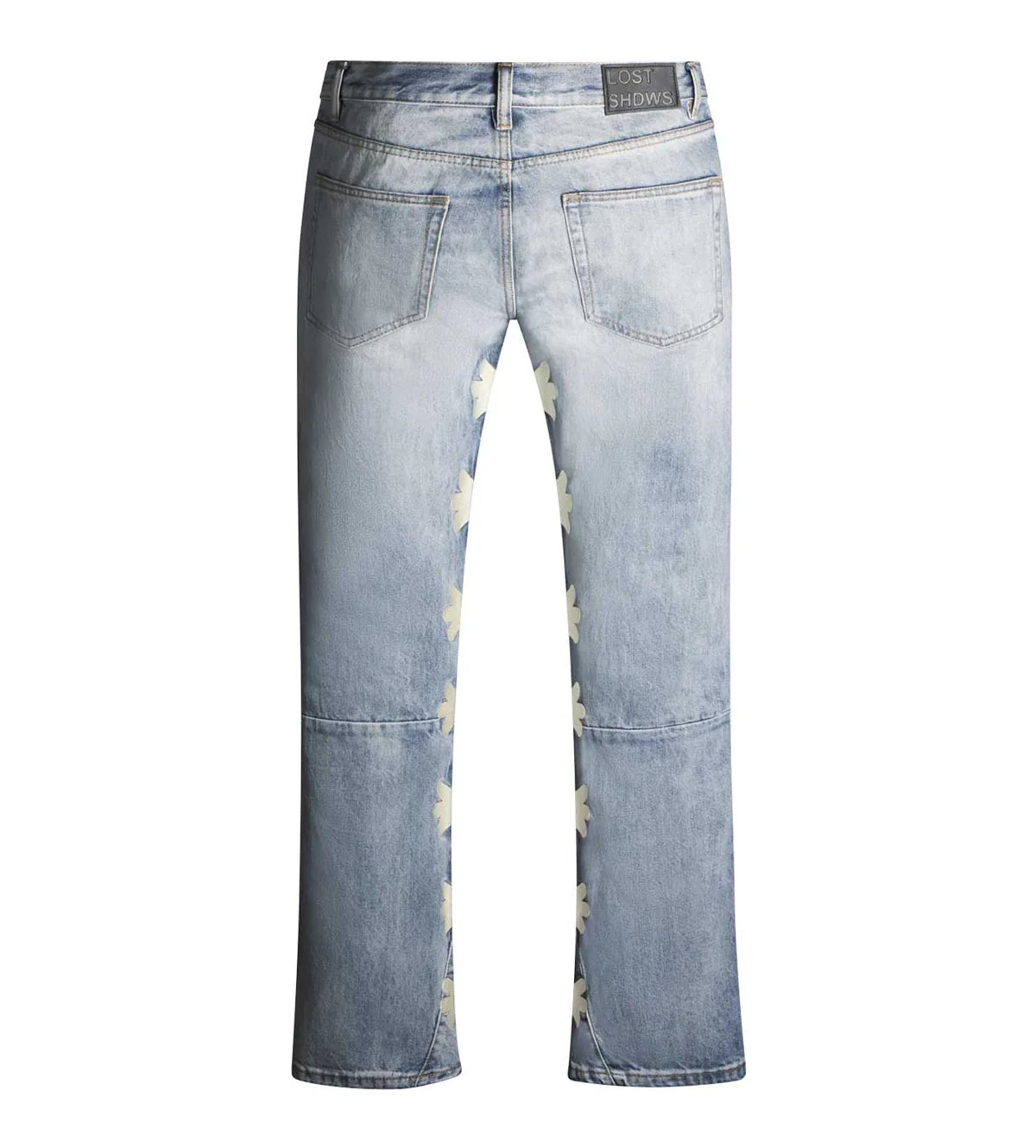 Lost Shdws Studded Sun Logo Denim Jeans In Blue/Bone