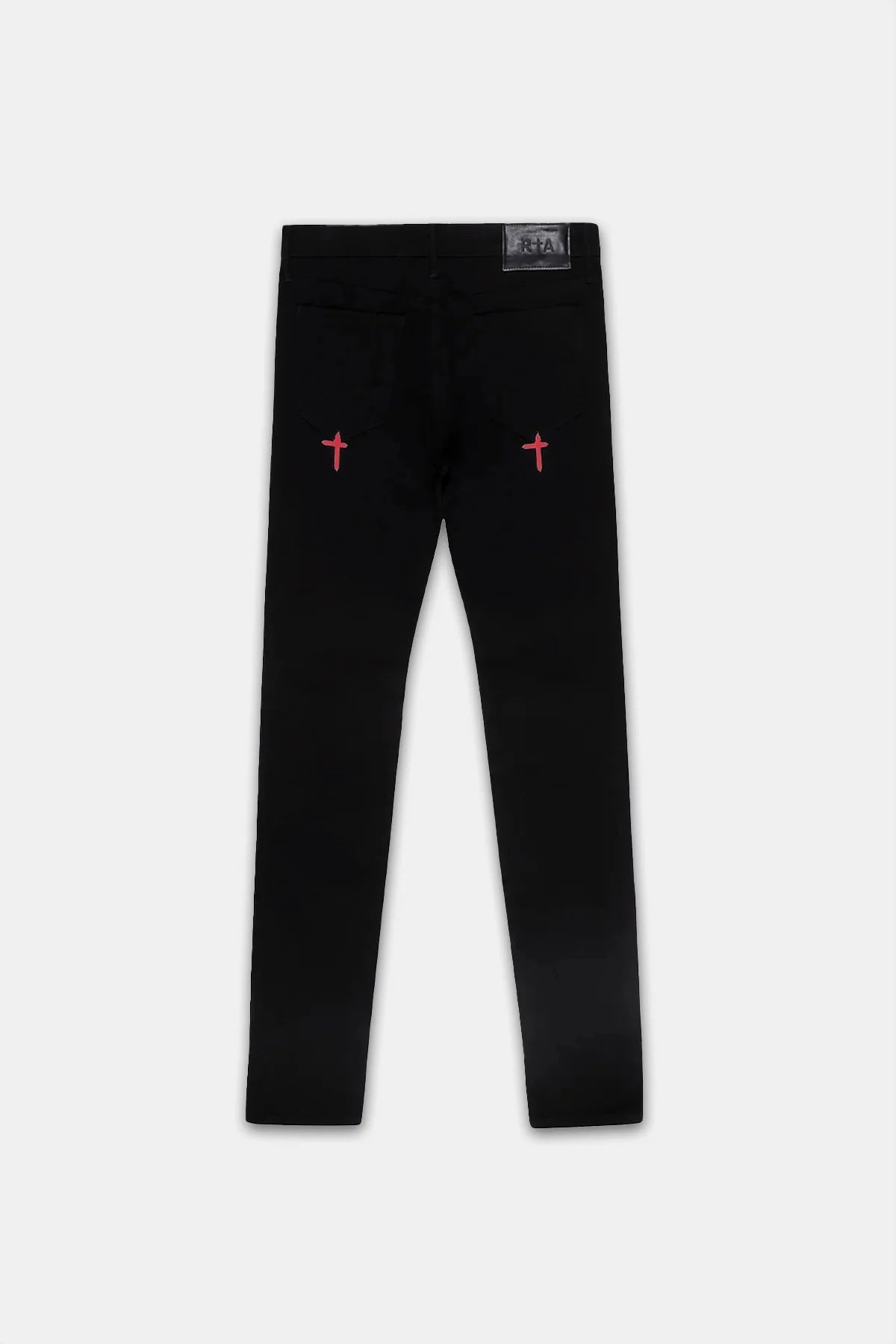 RTA Bryant Ripped Skinny Jean Black Red Rest In Peace