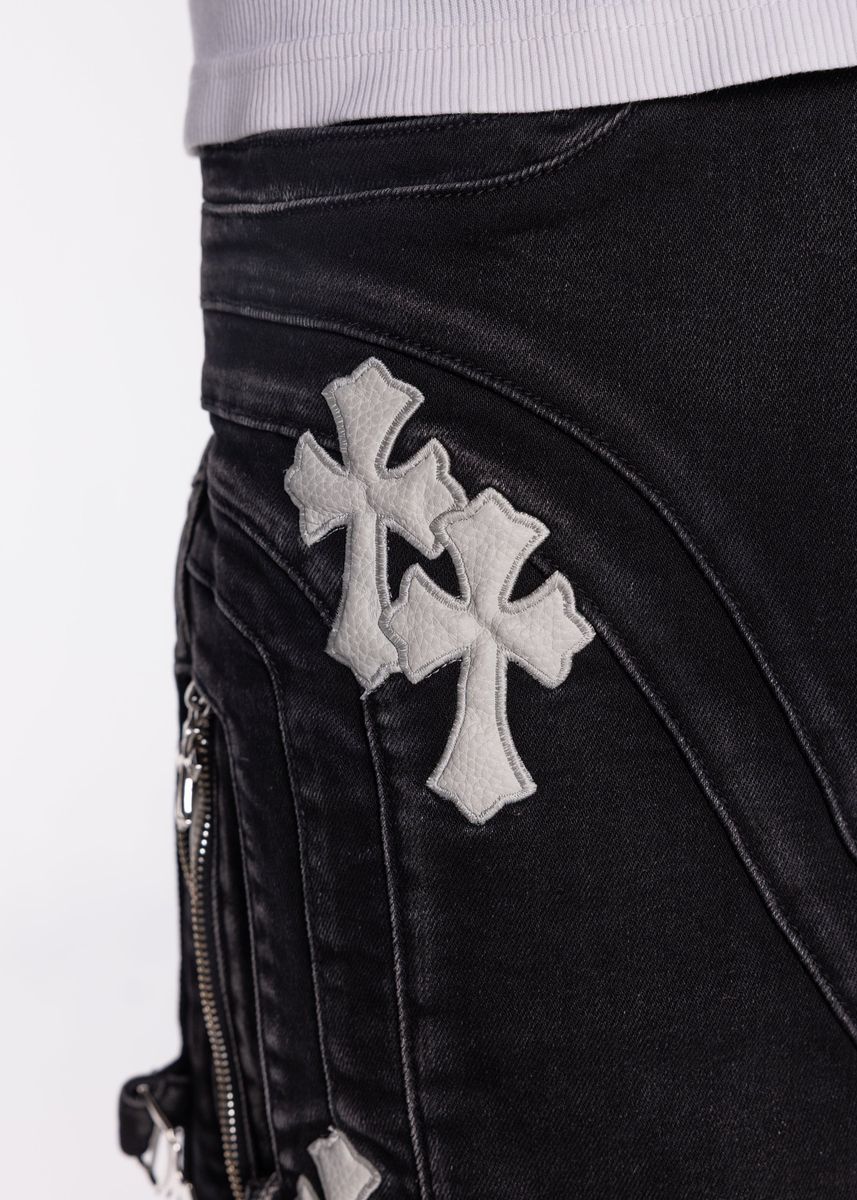 Guapi Obsidian Black Cross Buckle Shorts