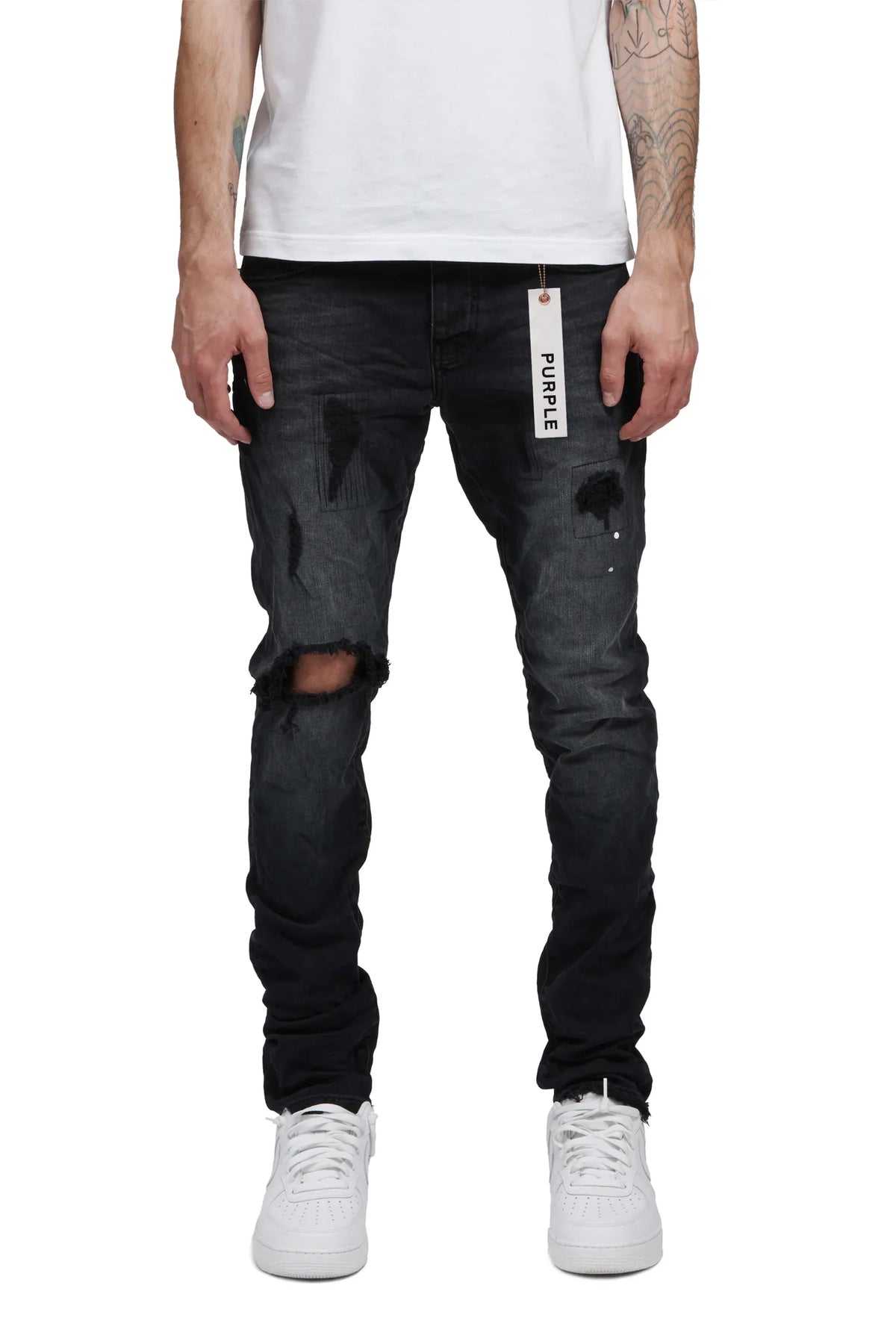 Purple Brand Black Repair Dropped Fit Jeans Black P002-BLR