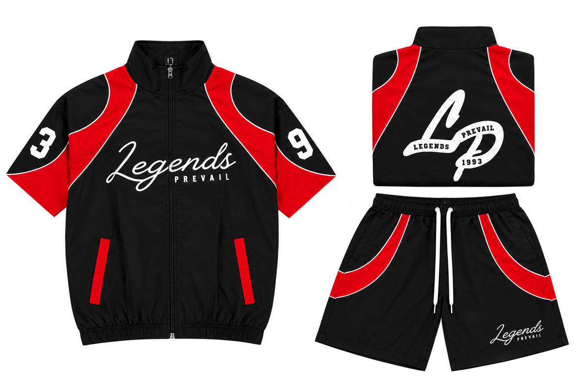 Legends Prevail Short Sleeve Windbreaker Set In Black / Red