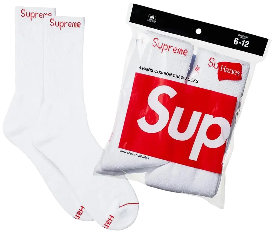 Supreme x Hanes Crew Socks (4 Pack) White