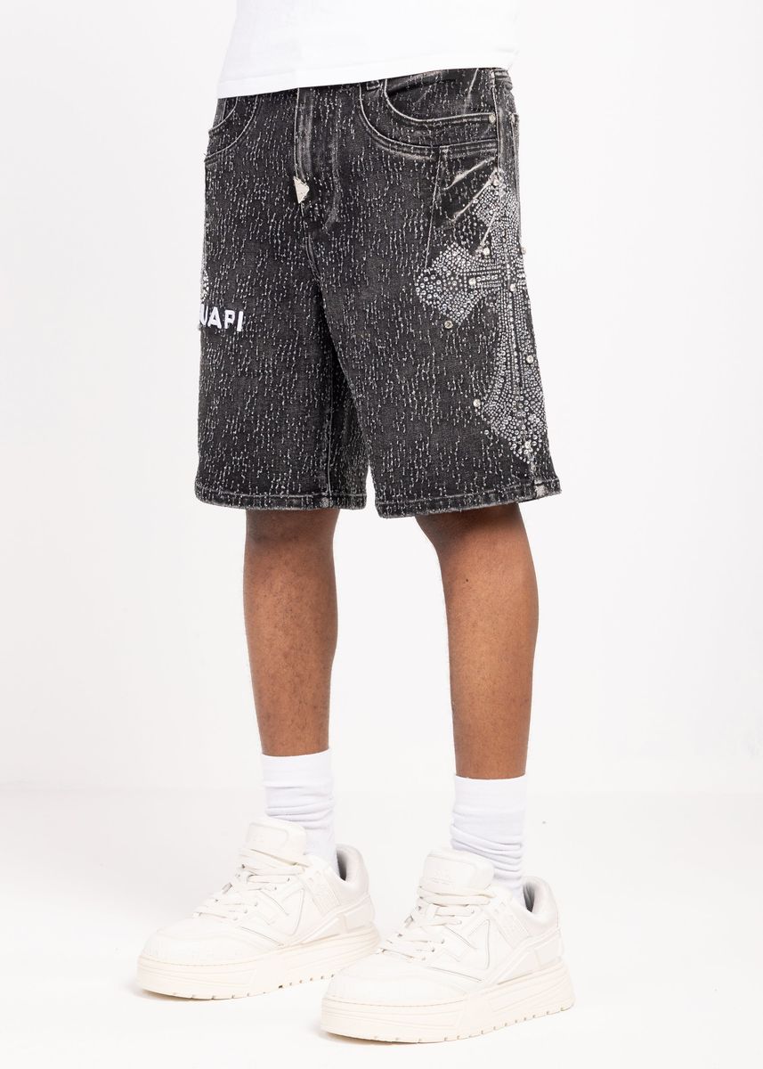 Guapi Vintage Black Distressed Denim Shorts