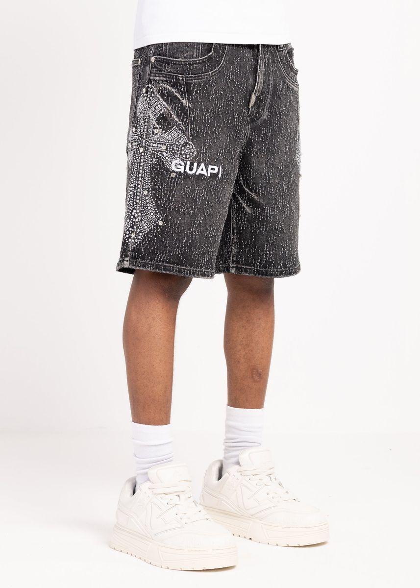 Guapi Vintage Black Distressed Denim Shorts