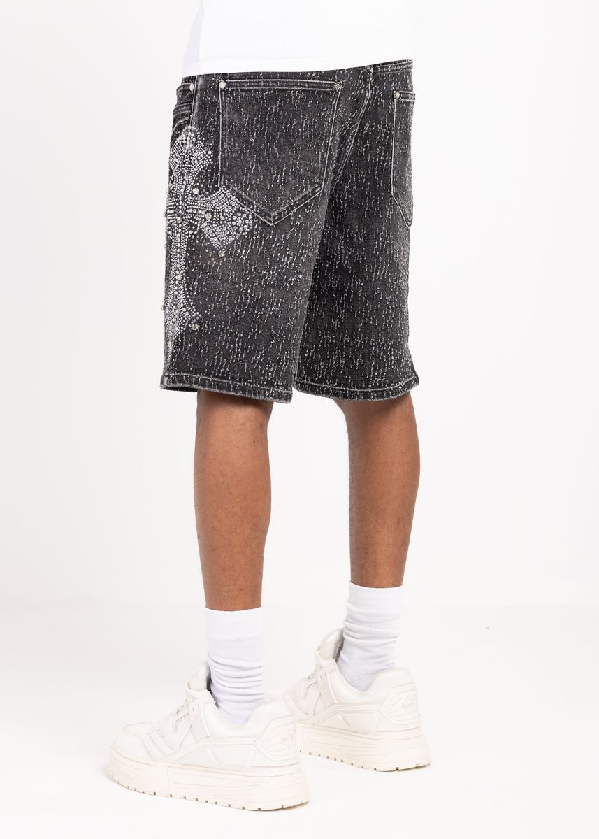 Guapi Vintage Black Distressed Denim Shorts