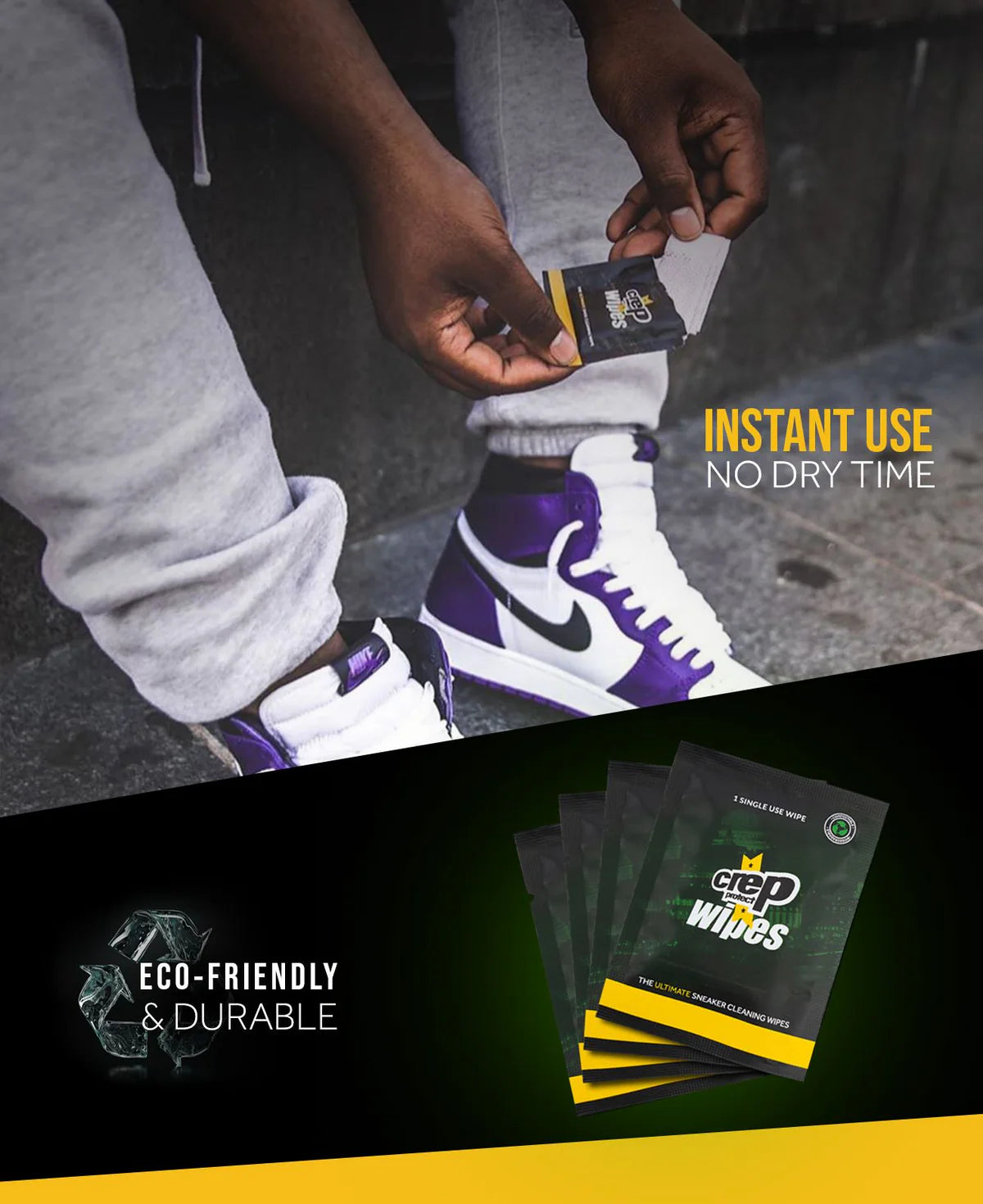 Crep Protect Shoe Wipes: Biodegradable, Dual-Sided Sneaker Cleaning Wipes for Quick Dirt & Scuff Removal - Individually Wrapped (Pack of 12)