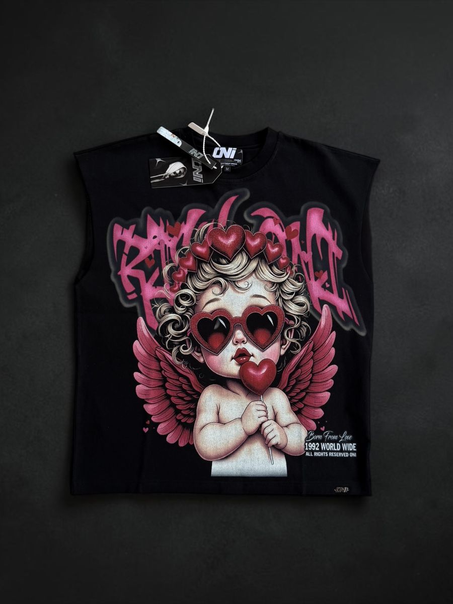Rich Oni Angel Love Sleeveless T-Shirt In Black