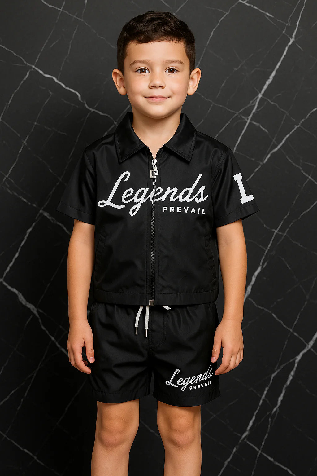 Legends Prevail Kids Short Sleeve Windbreaker Set In Black/Black