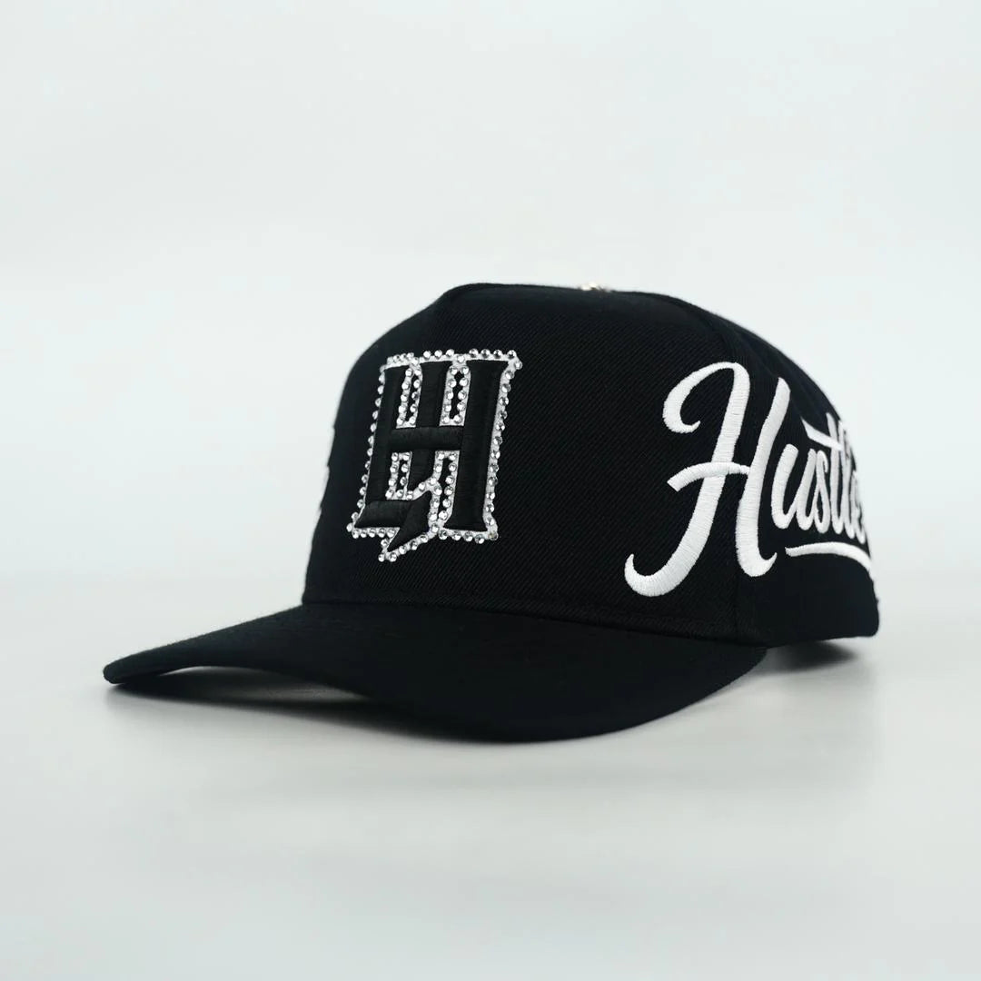 Life Hustlers Rhinestone Snapback Hat In Black/White