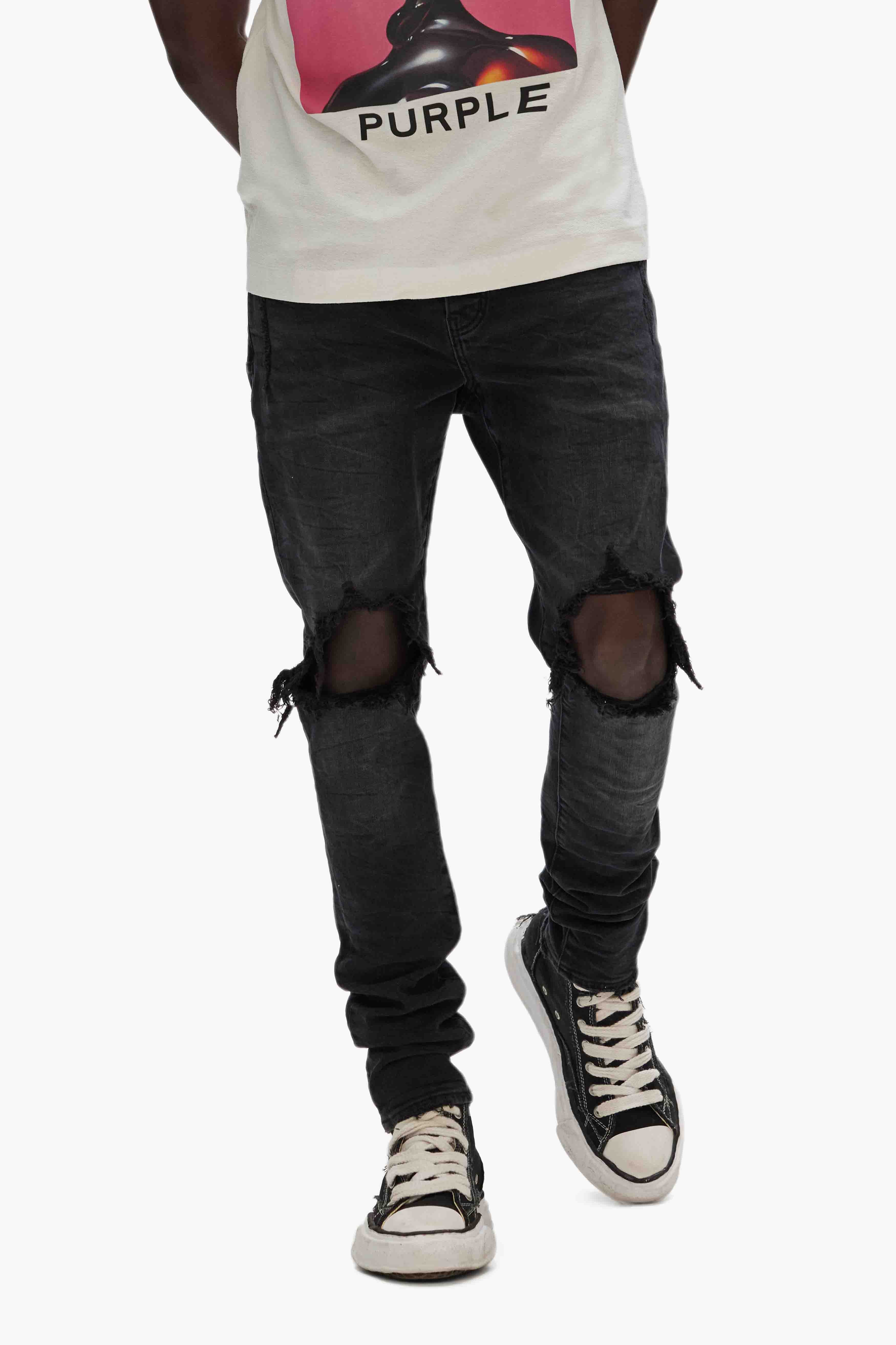 Purple Brand Jeans Wash Blowout Jeans In Black P002-BLB