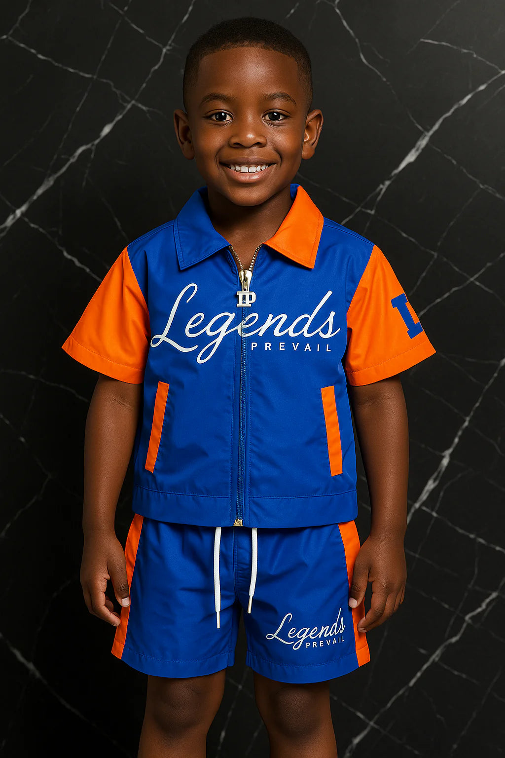 Legends Prevail Kids Short Sleeve Windbreaker Set In Orange/Blue