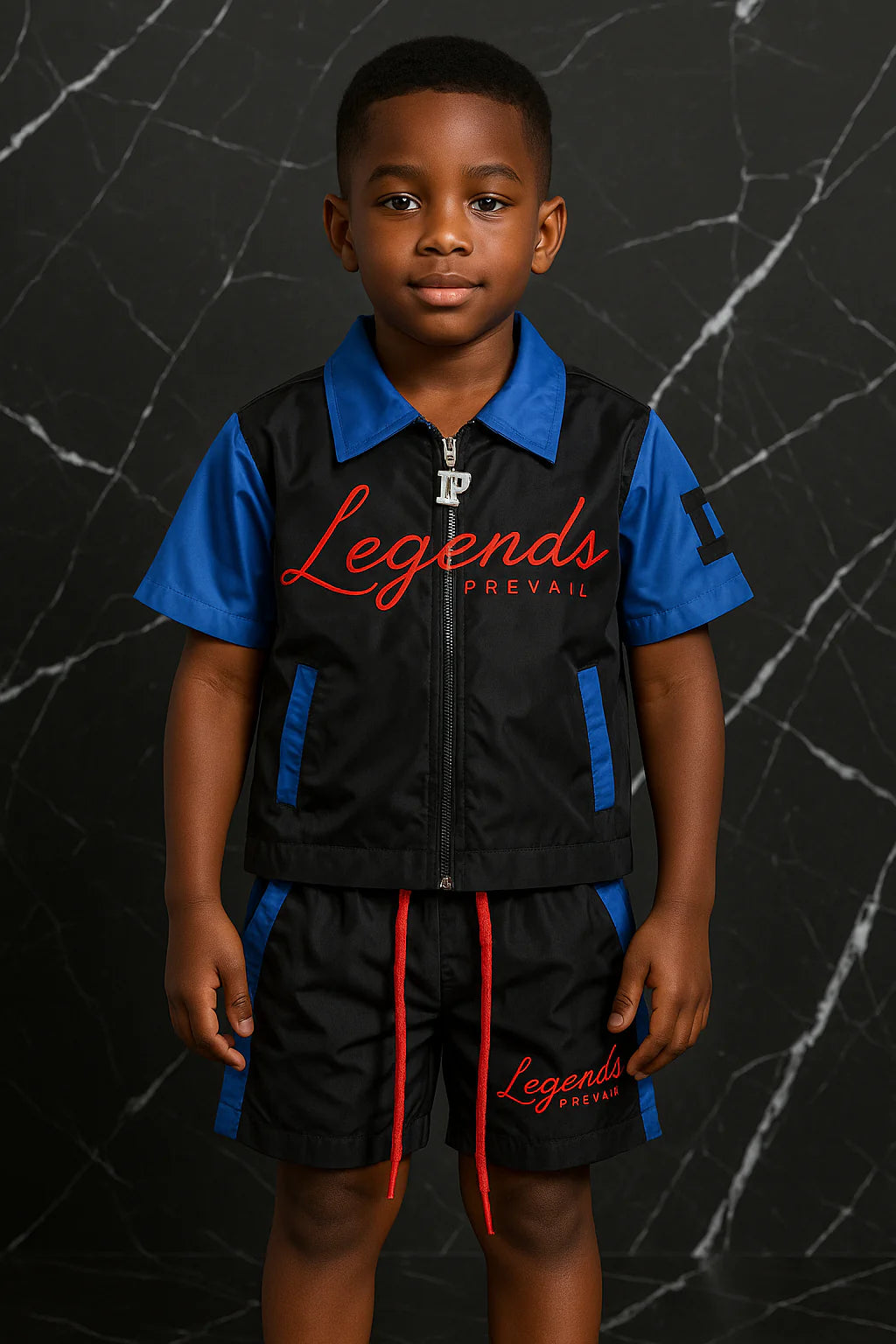 Legends Prevail Kids Short Sleeve Windbreaker Set In Blue/Red