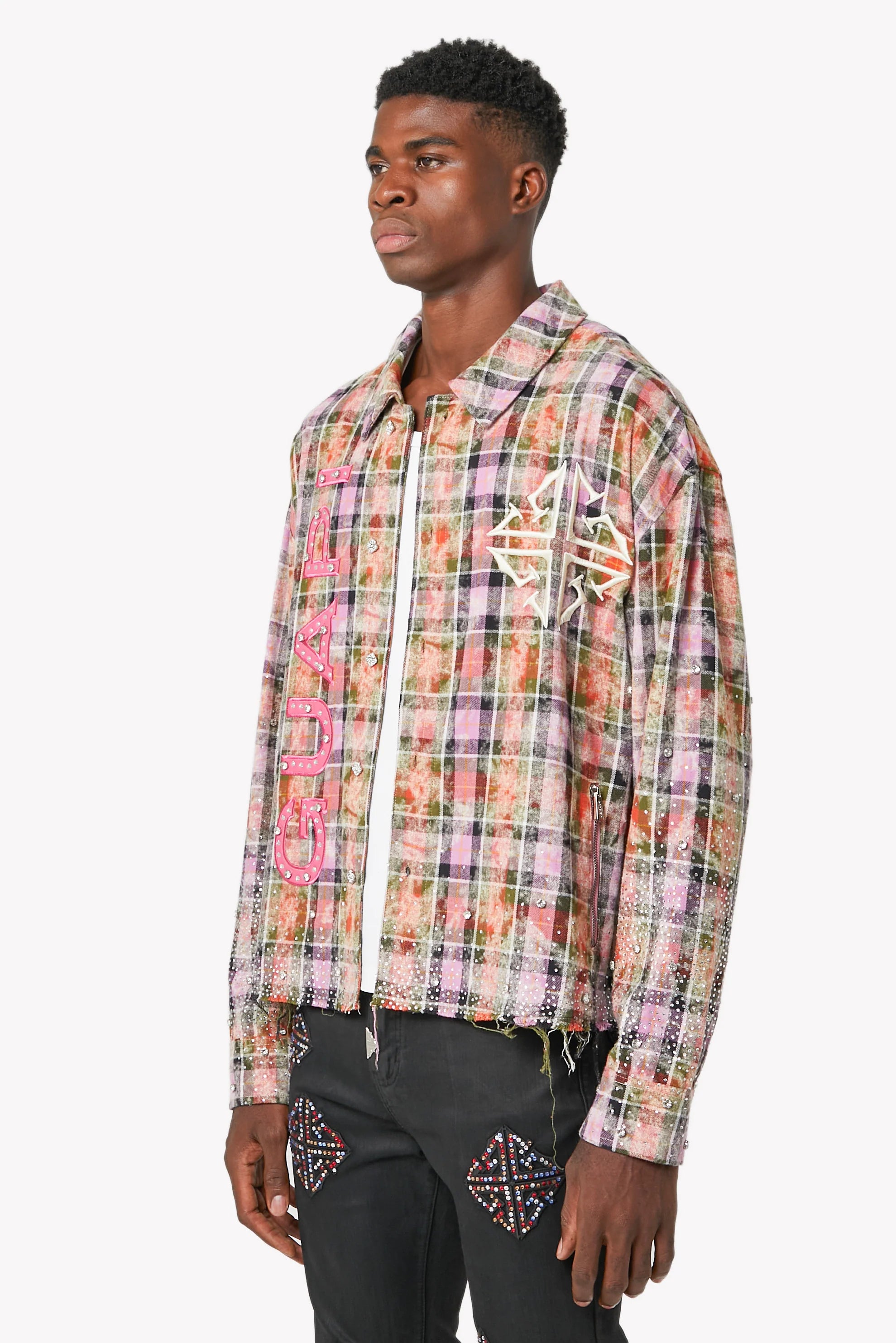 Guapi Blush Pink Rhinestone Flannel Shirt