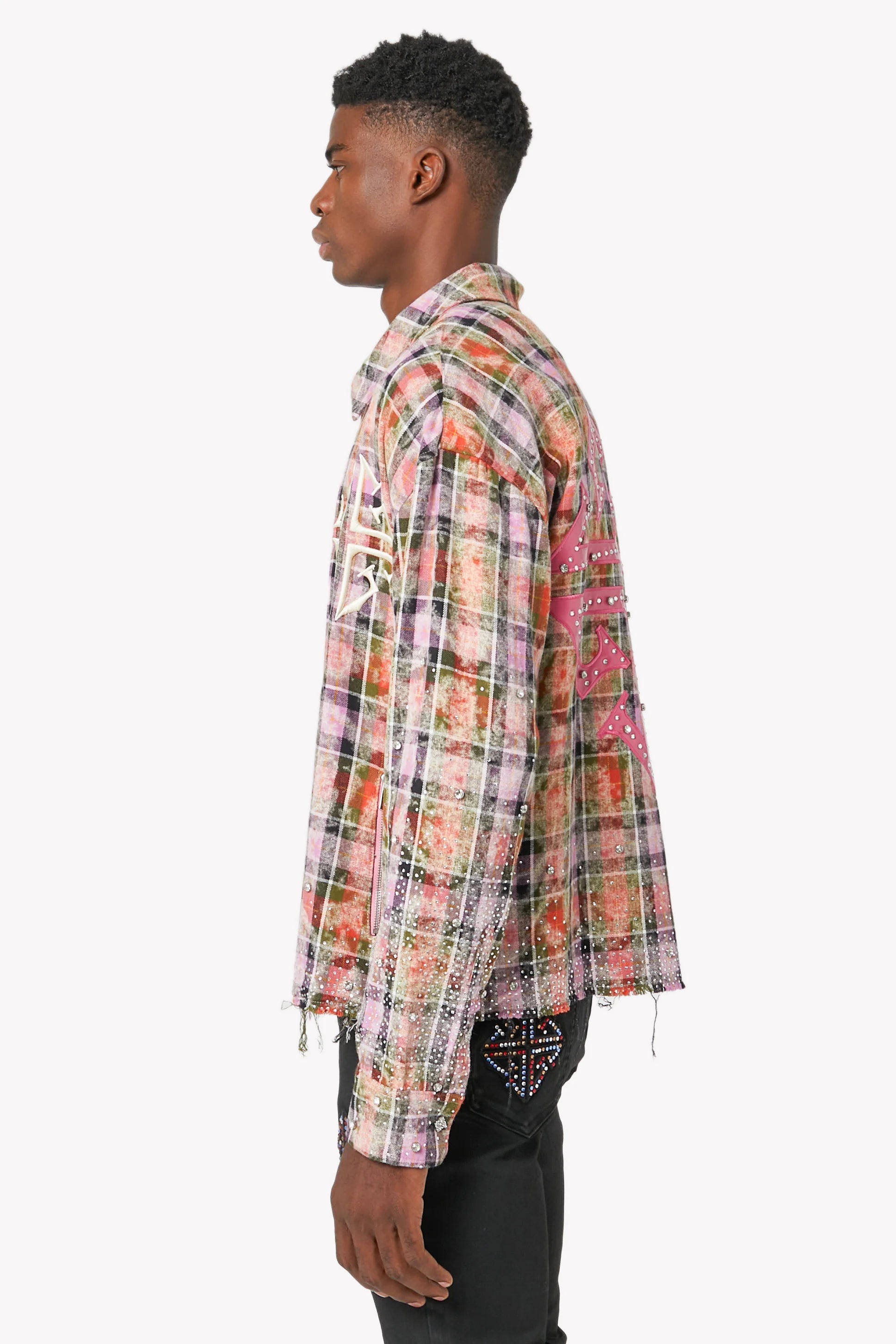 Guapi Blush Pink Rhinestone Flannel Shirt