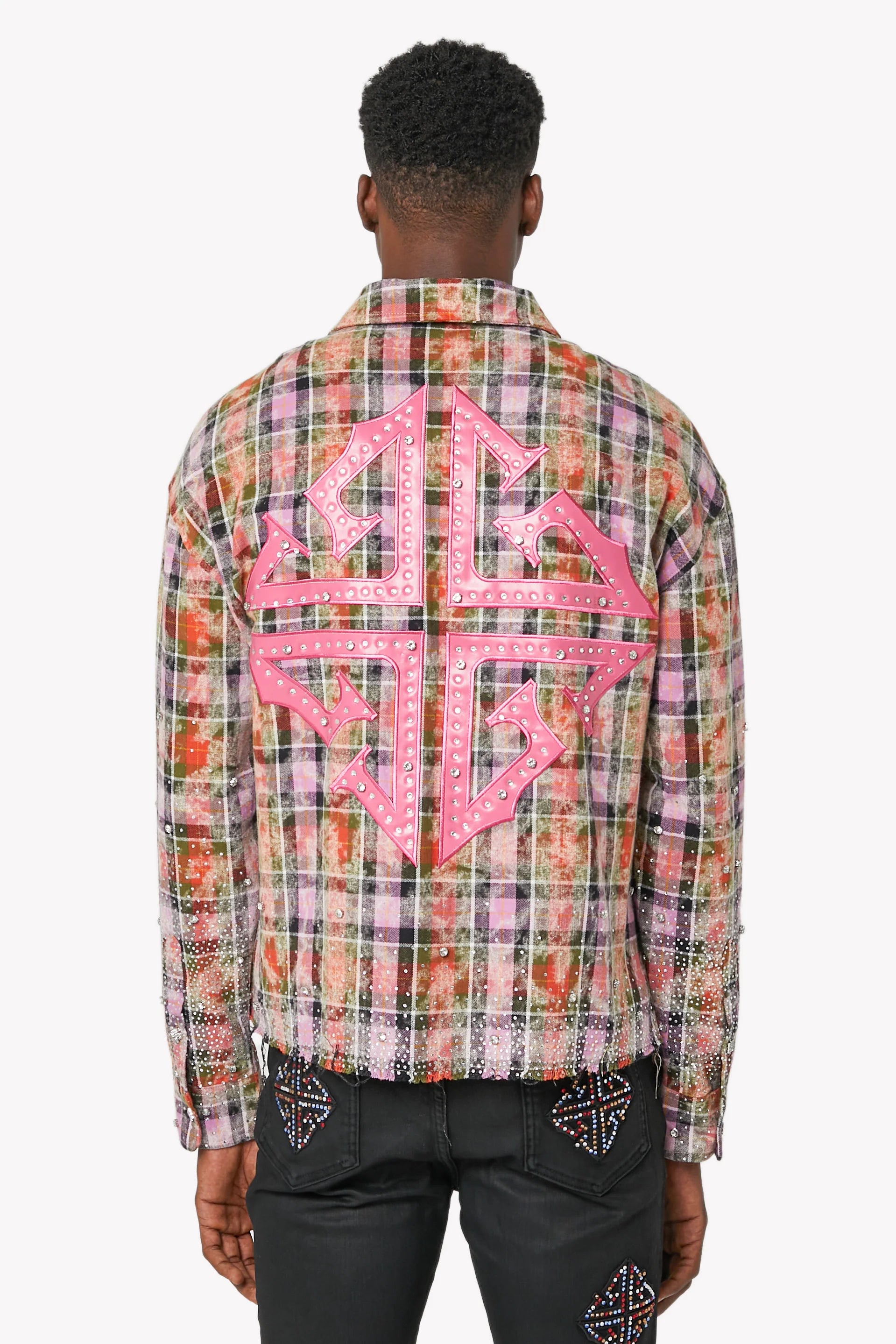 Guapi Blush Pink Rhinestone Flannel Shirt