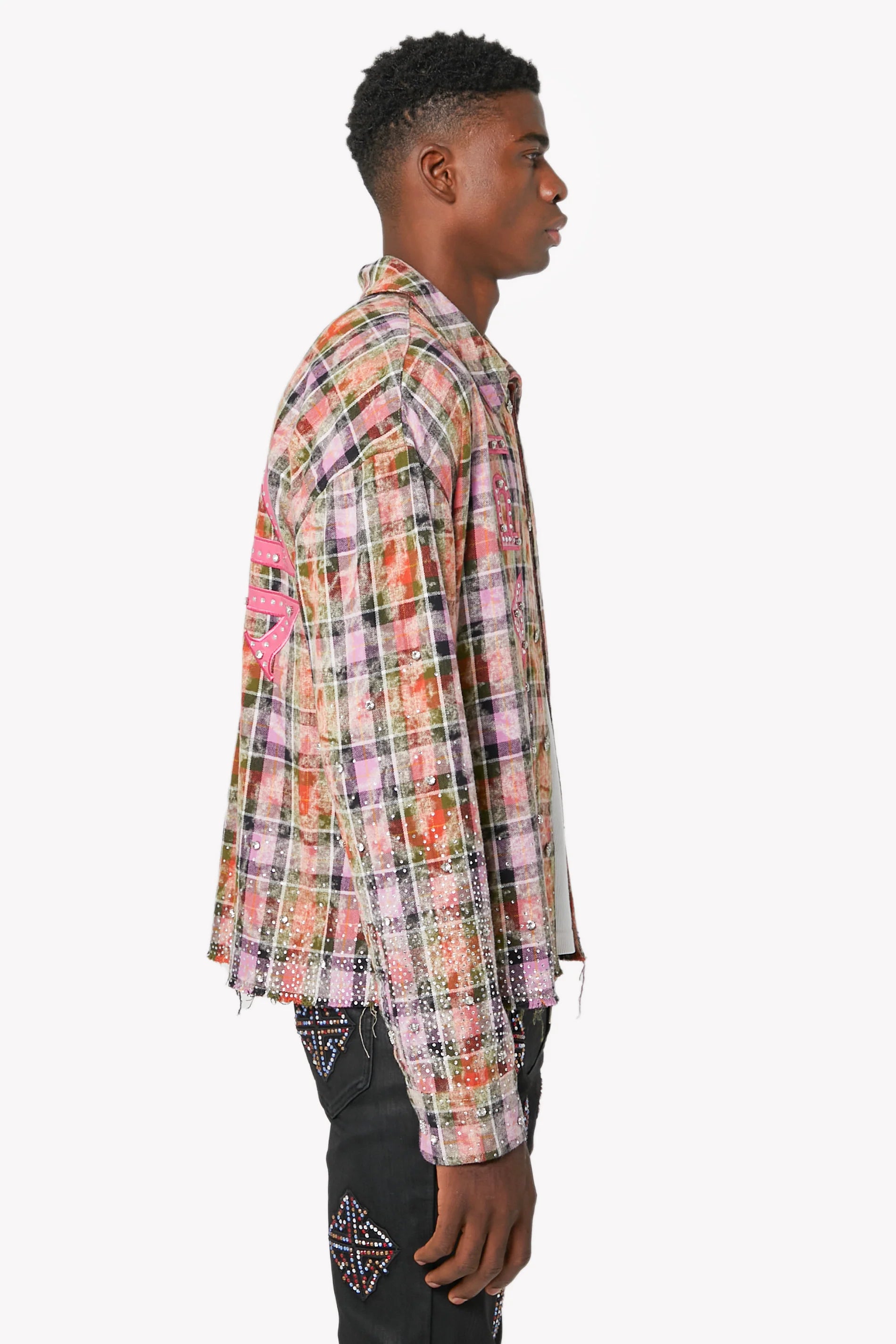 Guapi Blush Pink Rhinestone Flannel Shirt