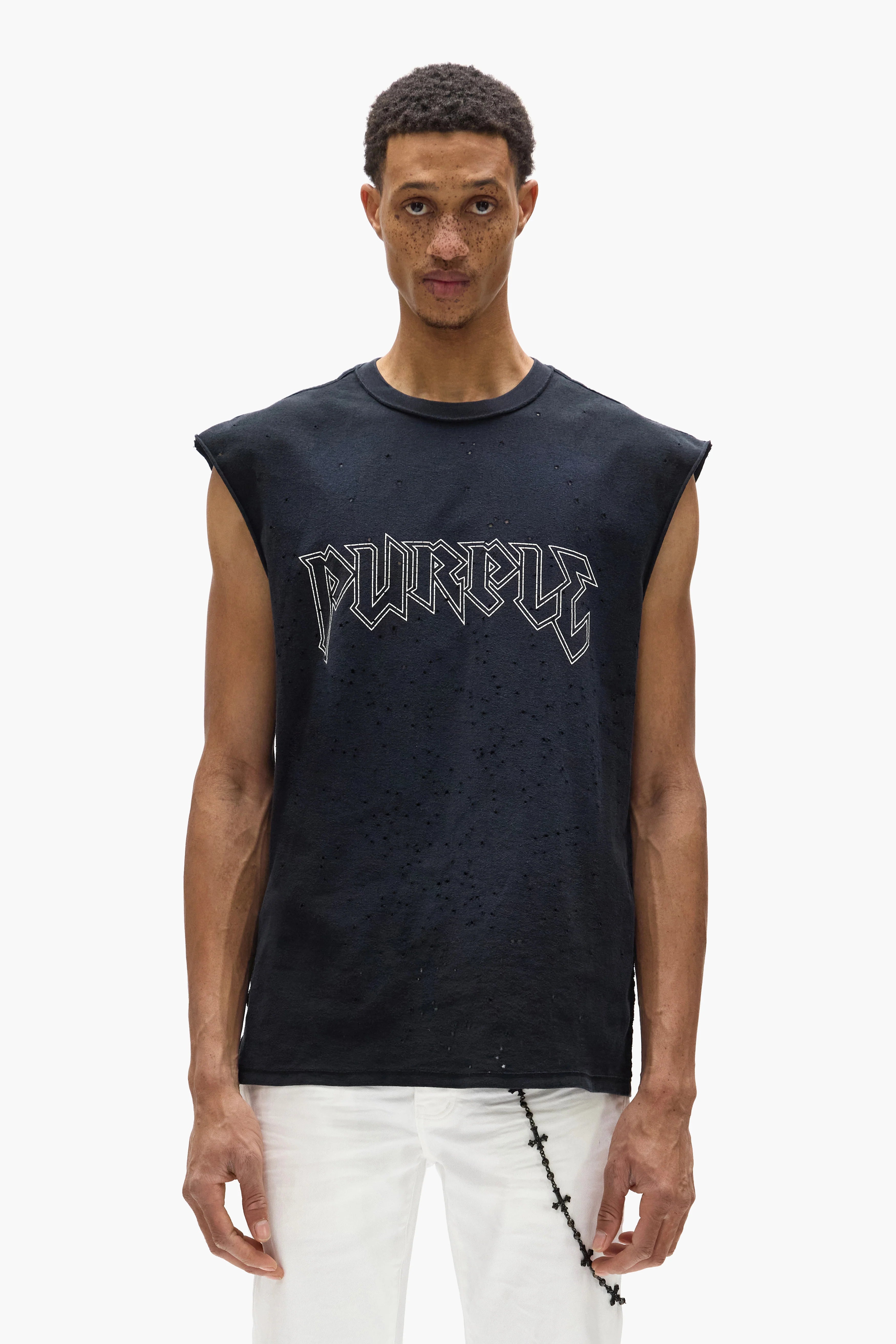 Purple Brand Sleeveless Metal Tank Top In Black