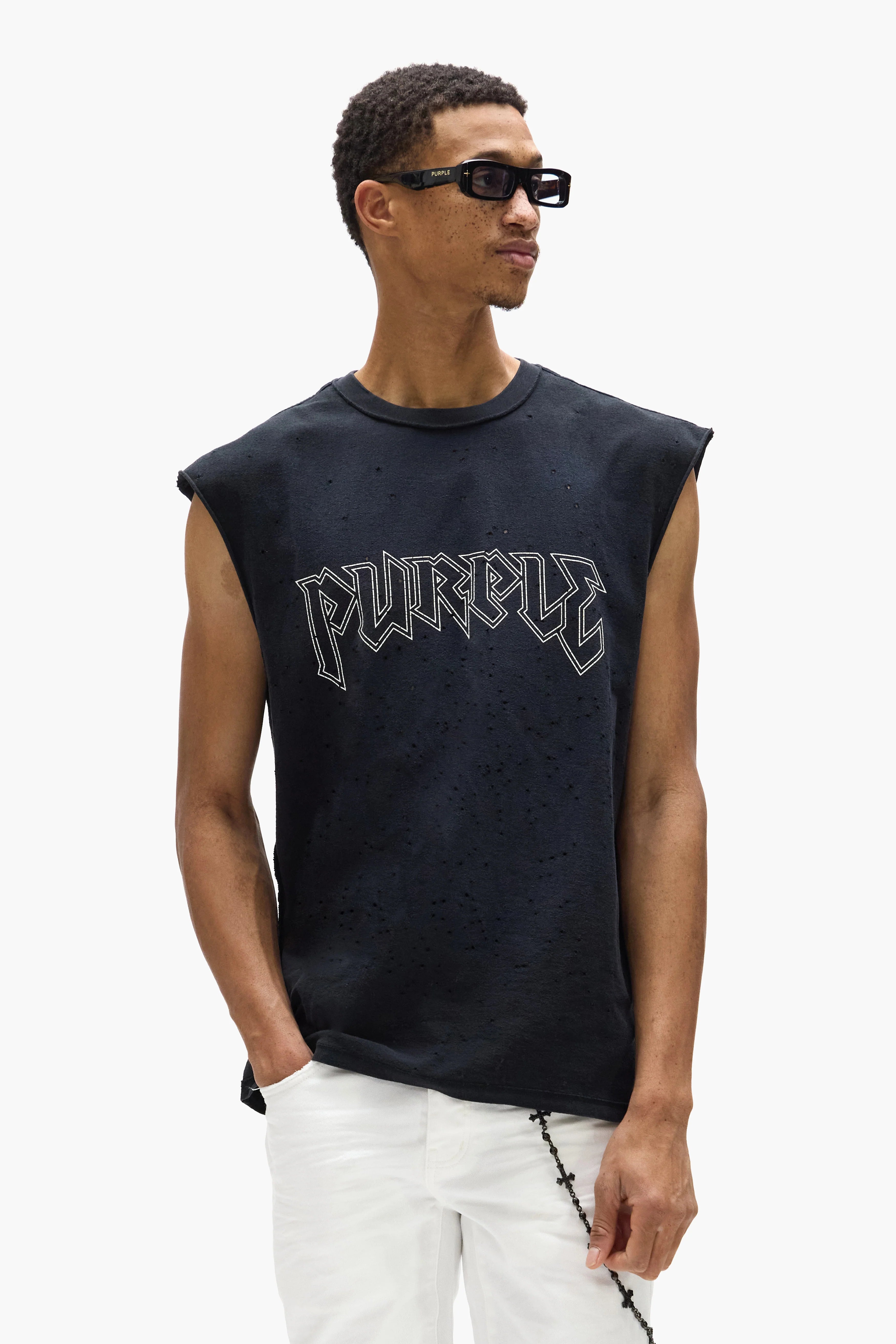 Purple Brand Sleeveless Metal Tank Top In Black