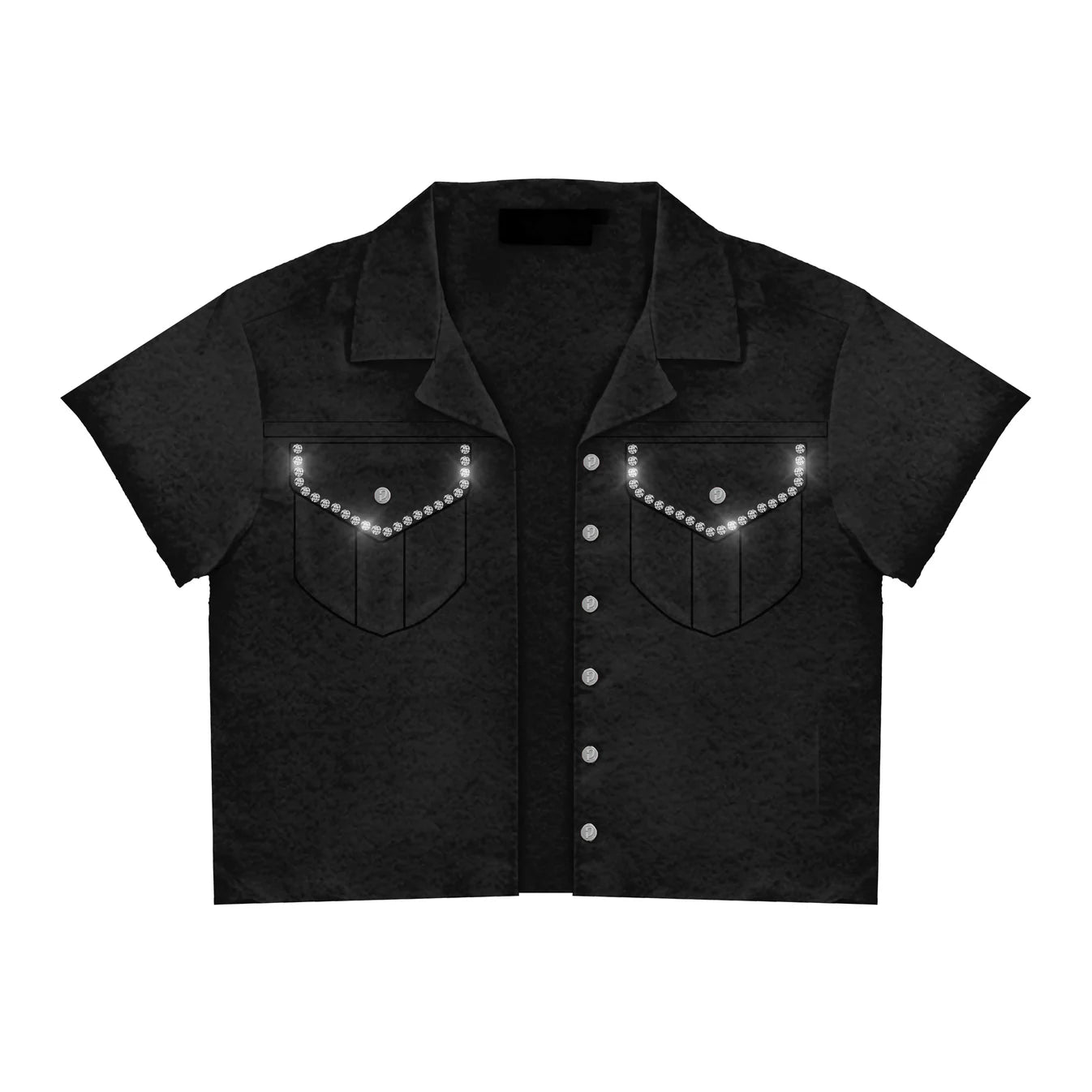 Prestige Rhinestone Button-Up Shirt In Black
