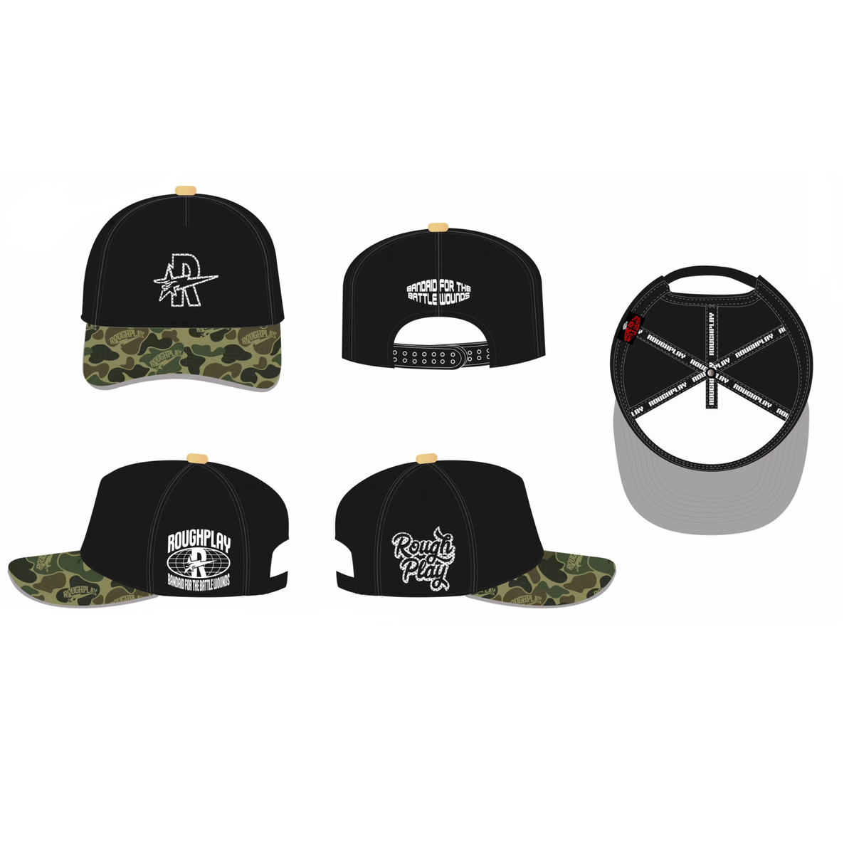 RoughPlay Camo Snapback Hat In Black