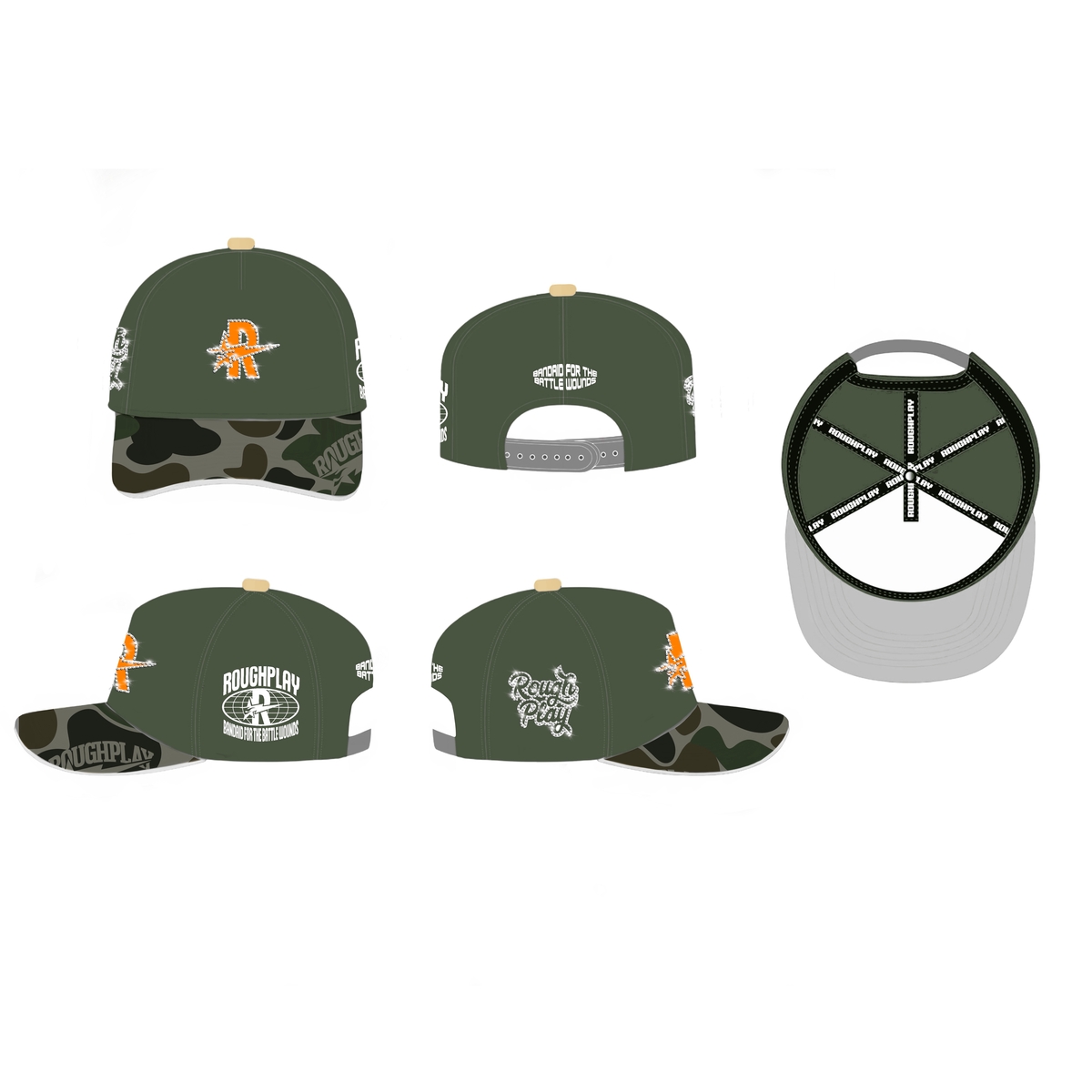 RoughPlay Camo Snapback Hat In Green