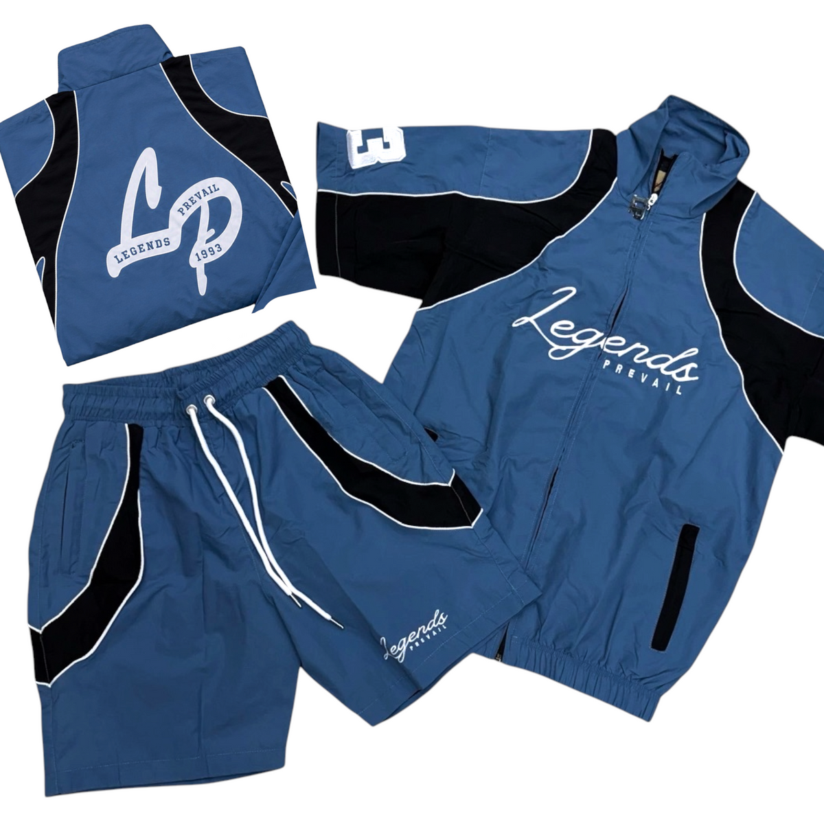 Legends Prevail Short Sleeve Windbreaker Set In Coral Blue / Black