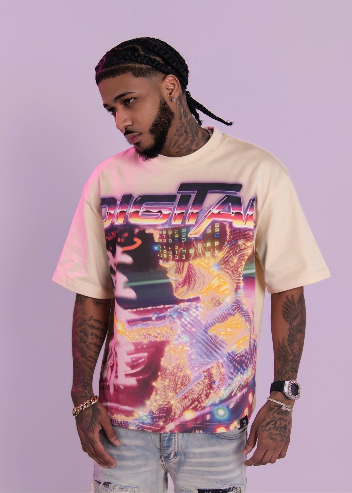 Digital Cyber Night T-Shirt In Cream