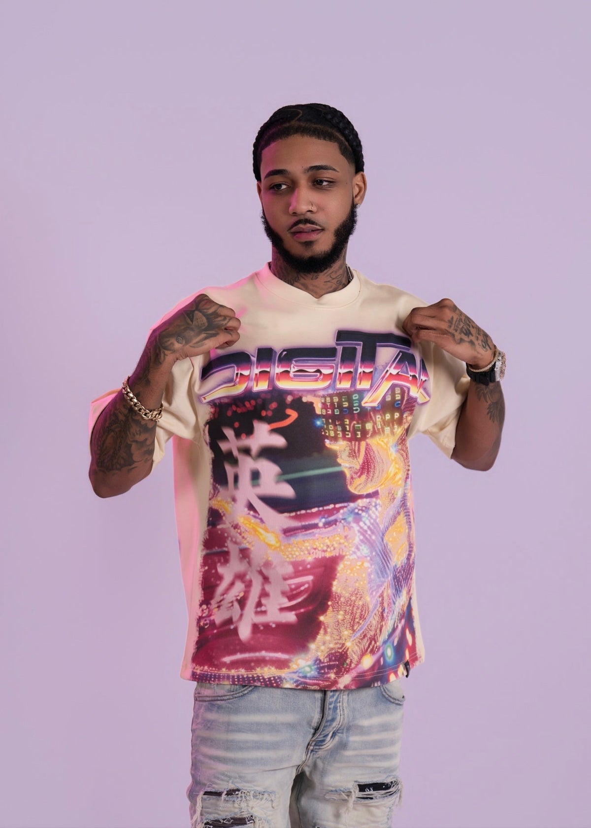 Digital Cyber Night T-Shirt In Cream