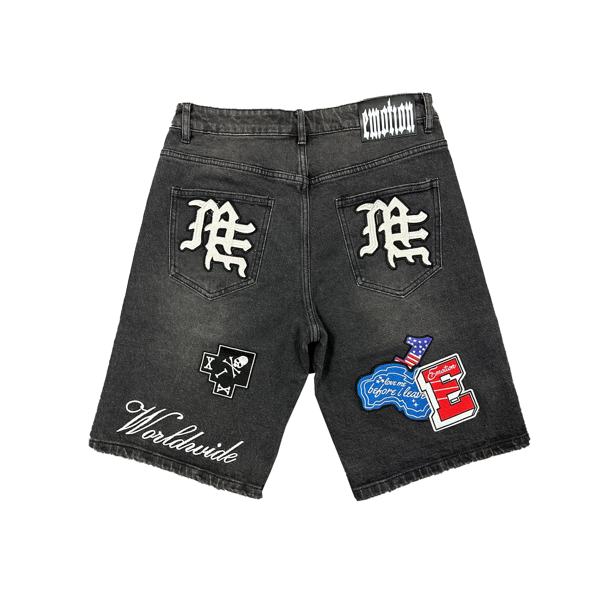 Mixed Emotion Danger Patch Denim Shorts