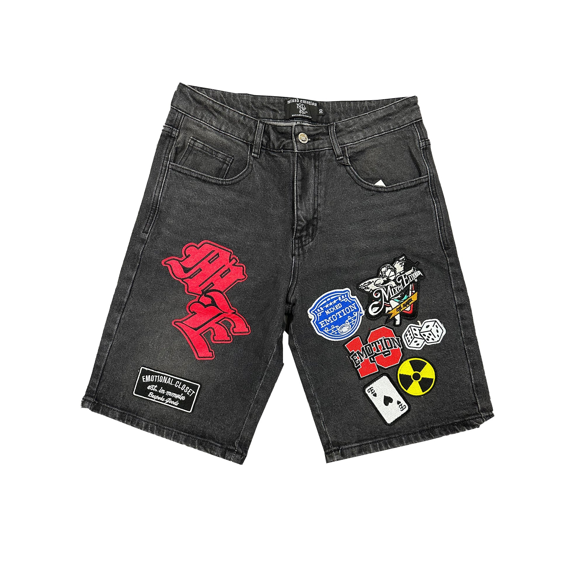 Mixed Emotion Danger Patch Denim Shorts
