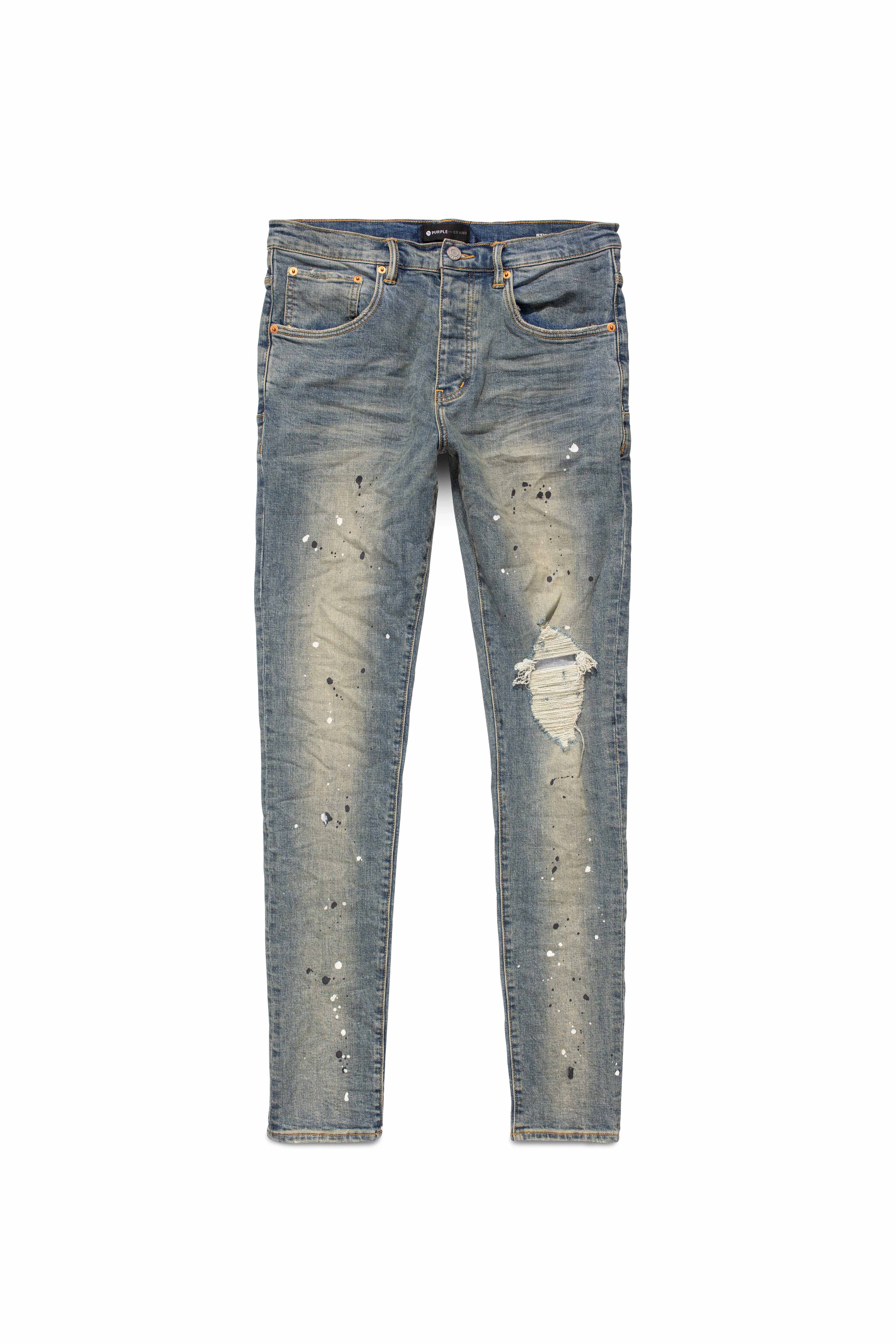 Purple Brand P002 Mid Indigo Destroy Paint Jeans (P002-MID)
