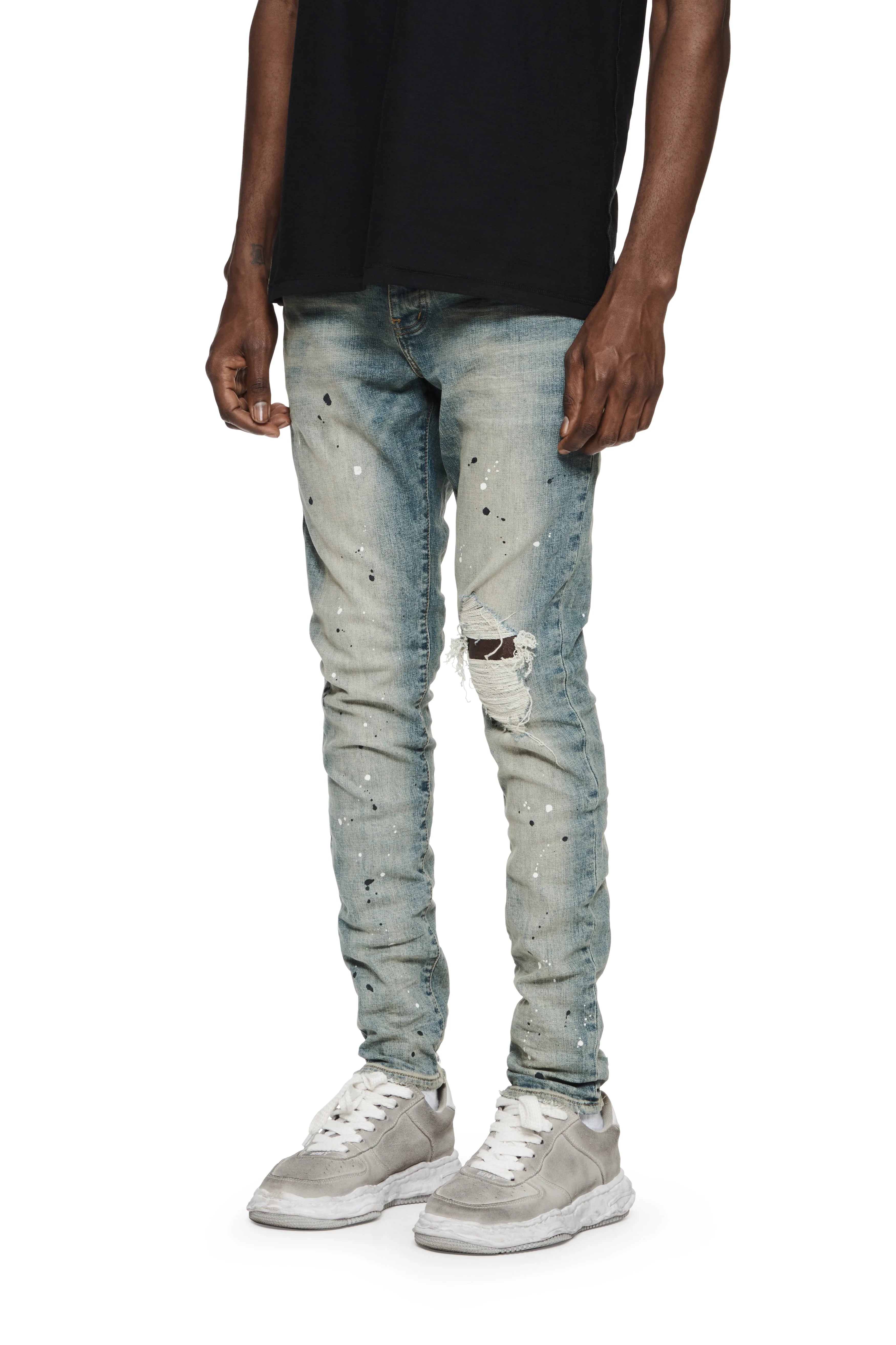 Purple Brand P002 Mid Indigo Destroy Paint Jeans (P002-MID)