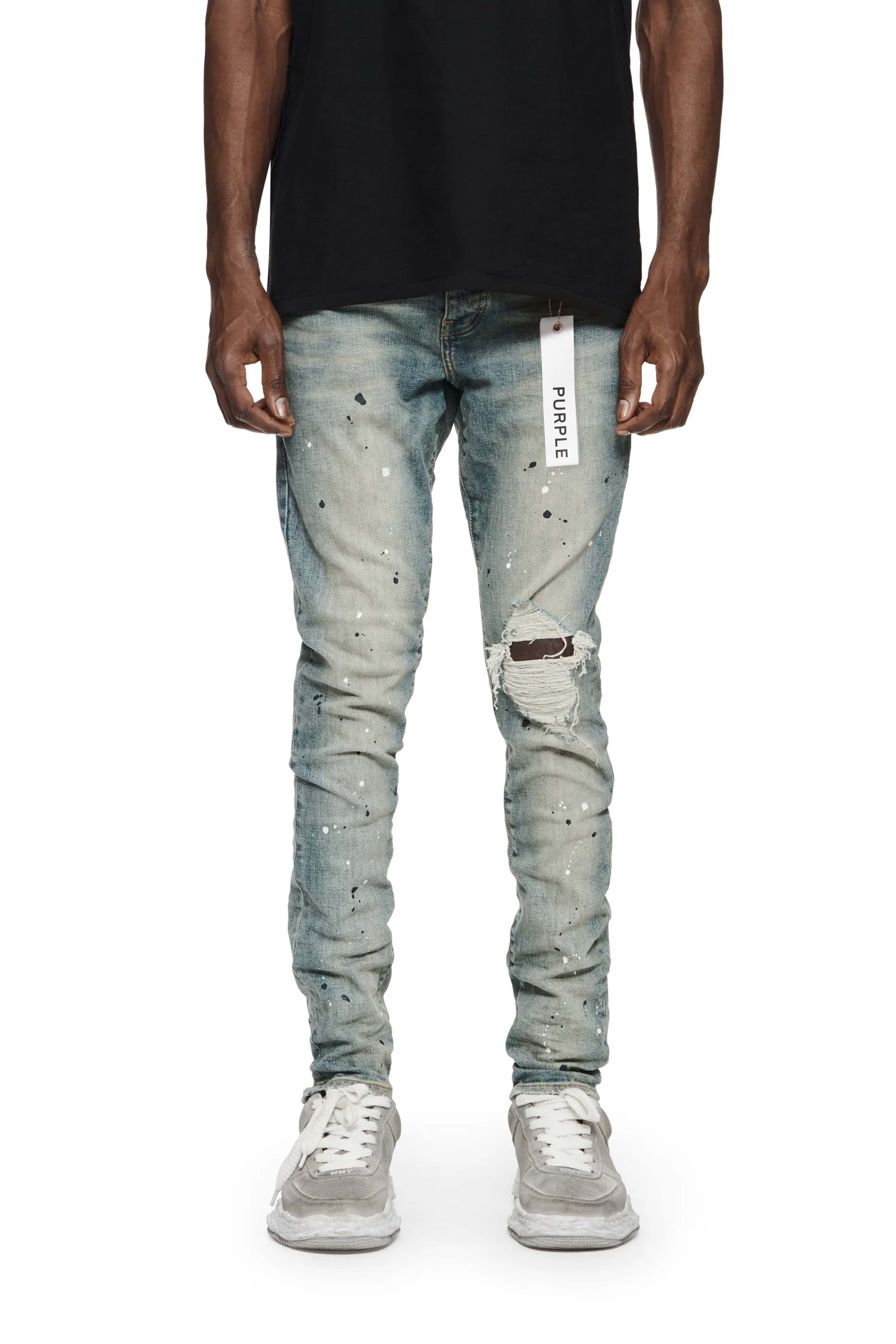Purple Brand P002 Mid Indigo Destroy Paint Jeans (P002-MID)