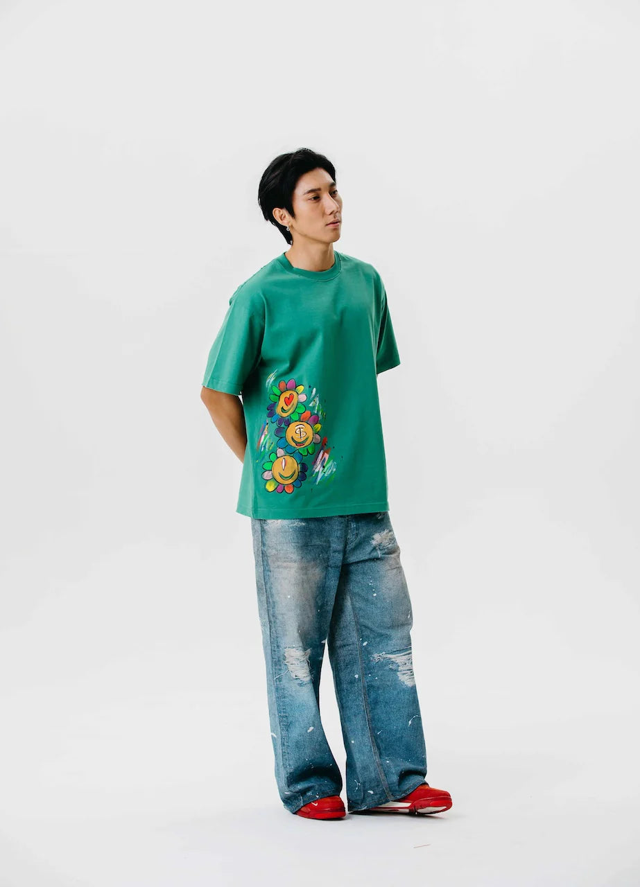 Blahk Colors  Chromatic Petals T-Shirt In Green