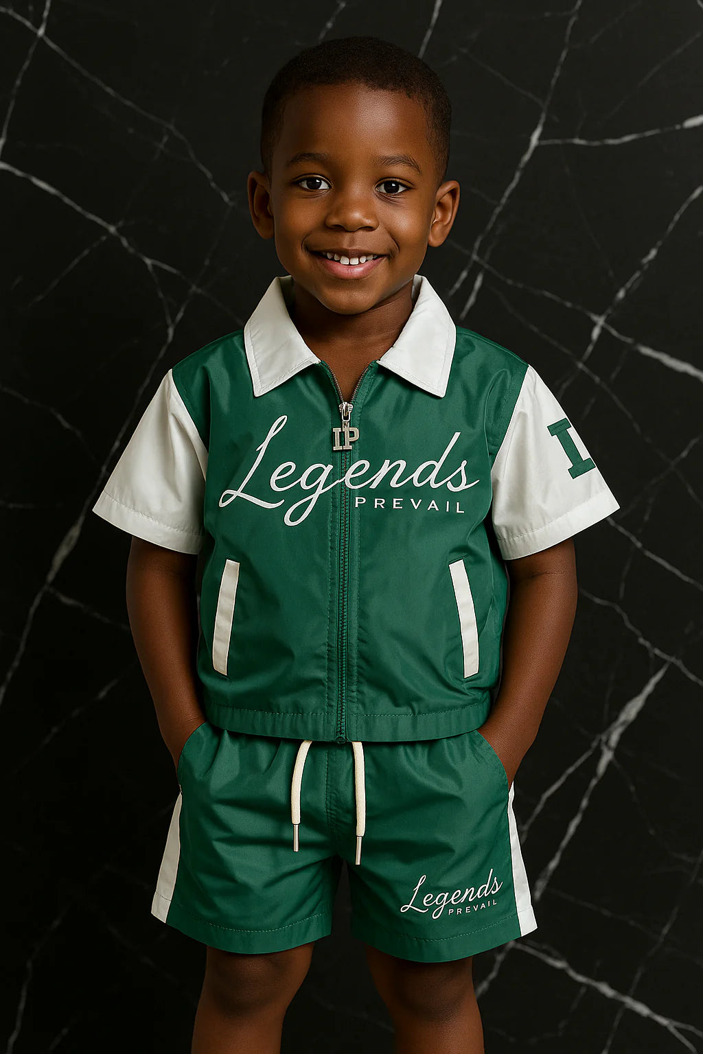 Legends Prevail Kids Short Sleeve Windbreaker Set In Green/White